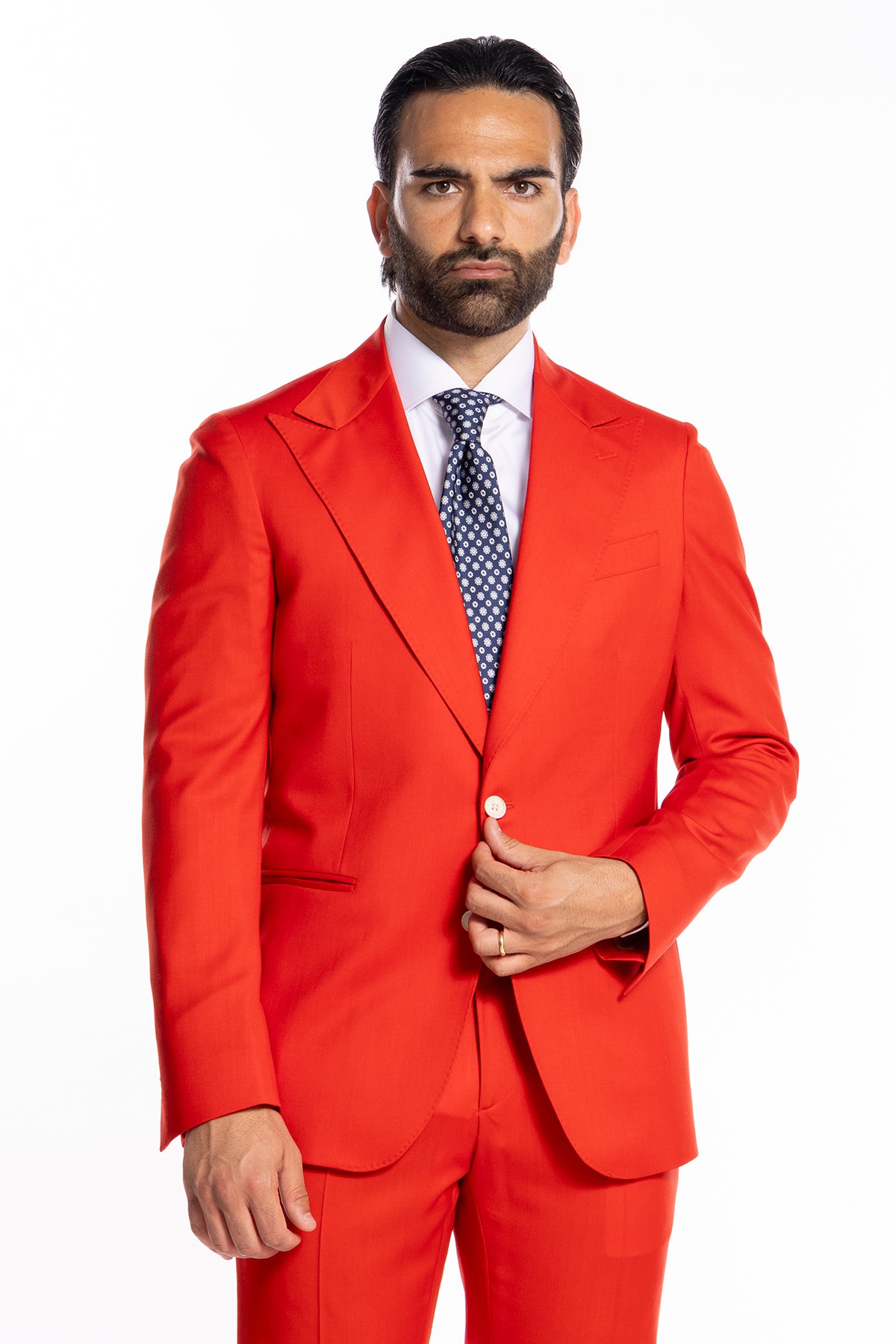 Giacca uomo monopetto rossa fresco lana super 130's Bristol Tessuti Napoli rever a lancia