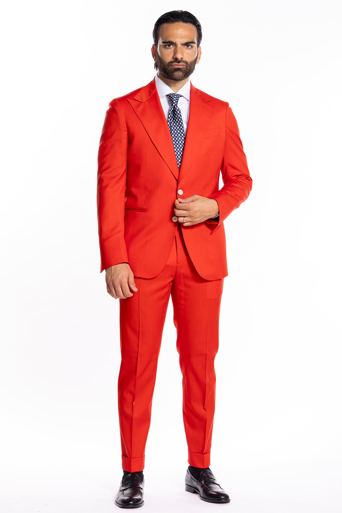 Giacca uomo monopetto rossa fresco lana super 130's Bristol Tessuti Napoli rever a lancia