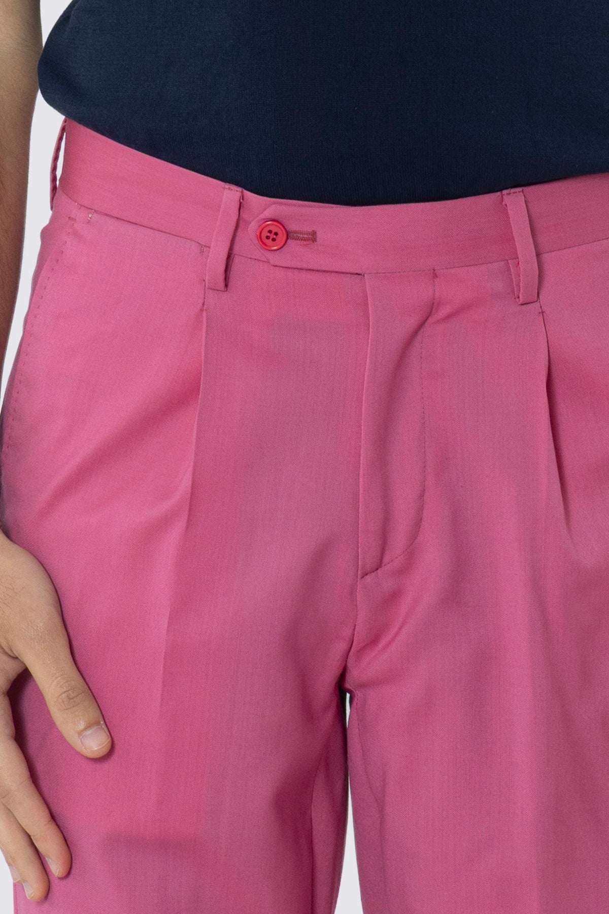 Pantalone uomo color fragola fresco lana super 130's Bristol Tessuti Napoli tasca america una pinces e risvolto di 4cm