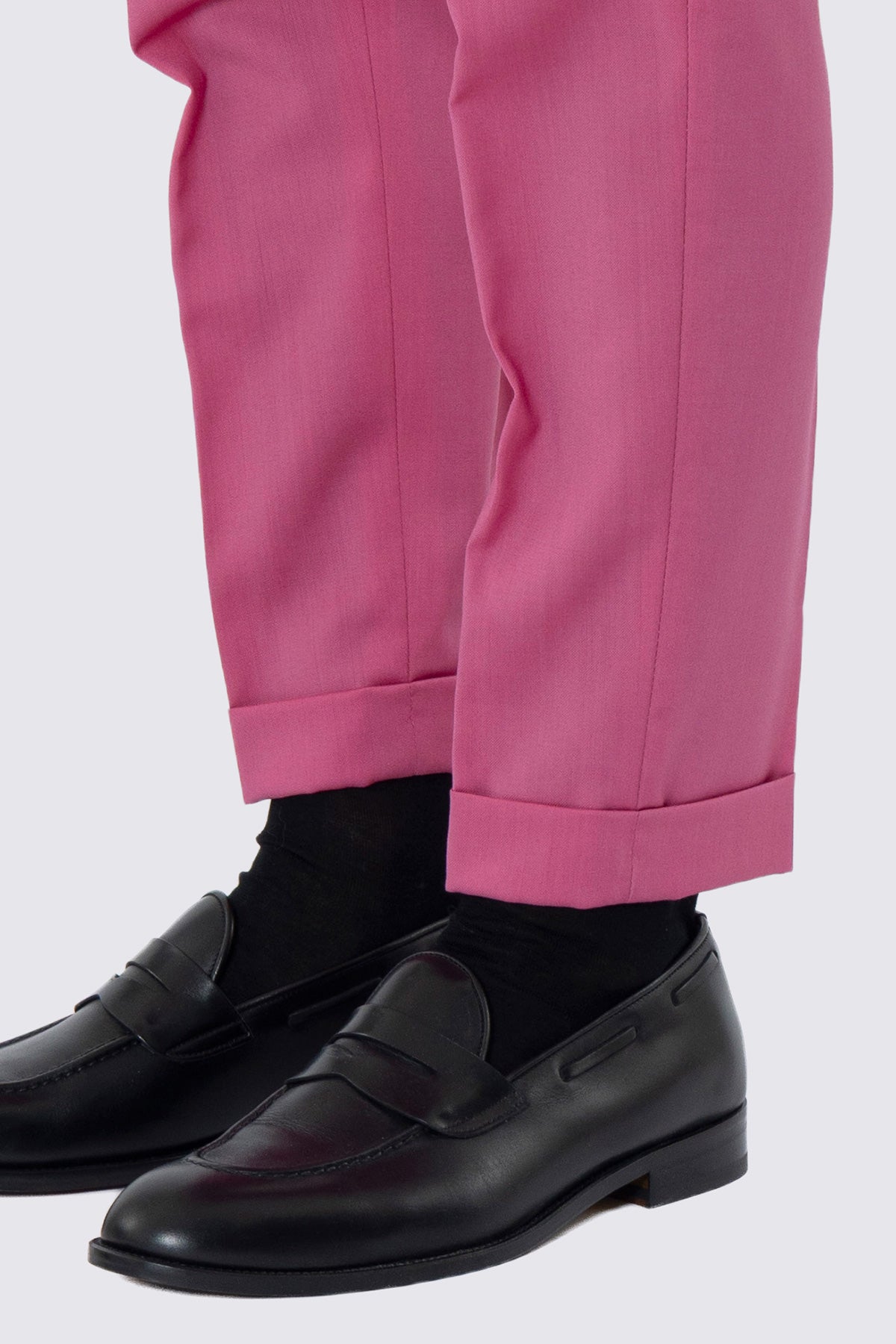 Pantalone uomo color fragola fresco lana super 130's Bristol Tessuti Napoli tasca america una pinces e risvolto di 4cm