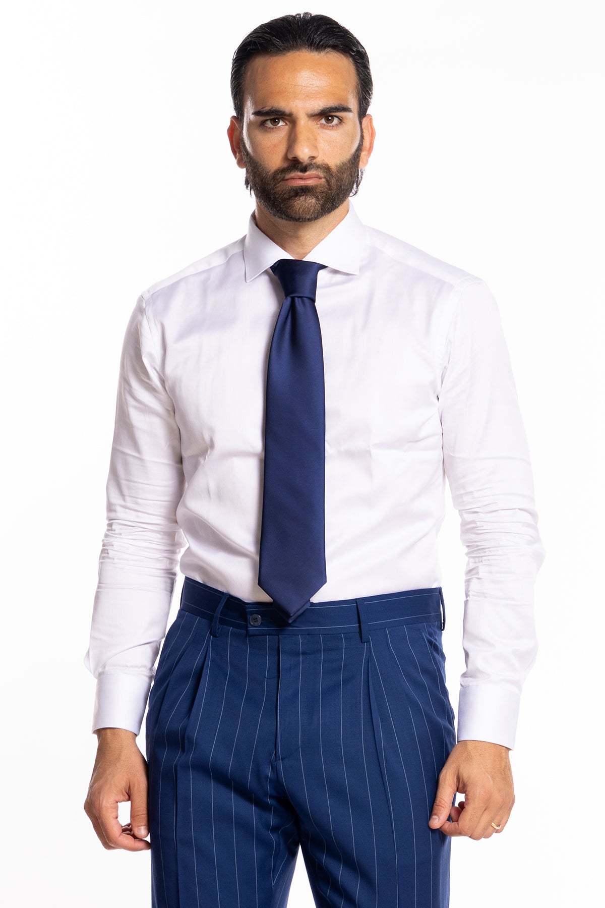 Cravatta uomo royal blu 9cm in misto seta effetto raso lucido da cerimonia elegante