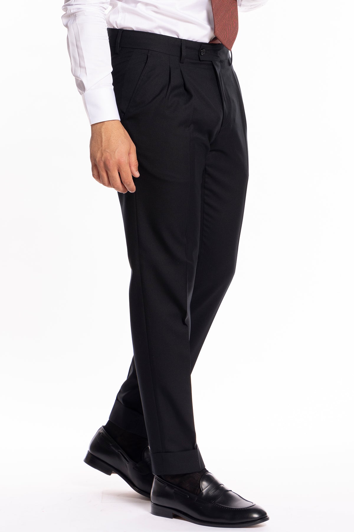 Abito uomo monopetto nera fresco lana super 140's Holland & Sherry Rever a lancia