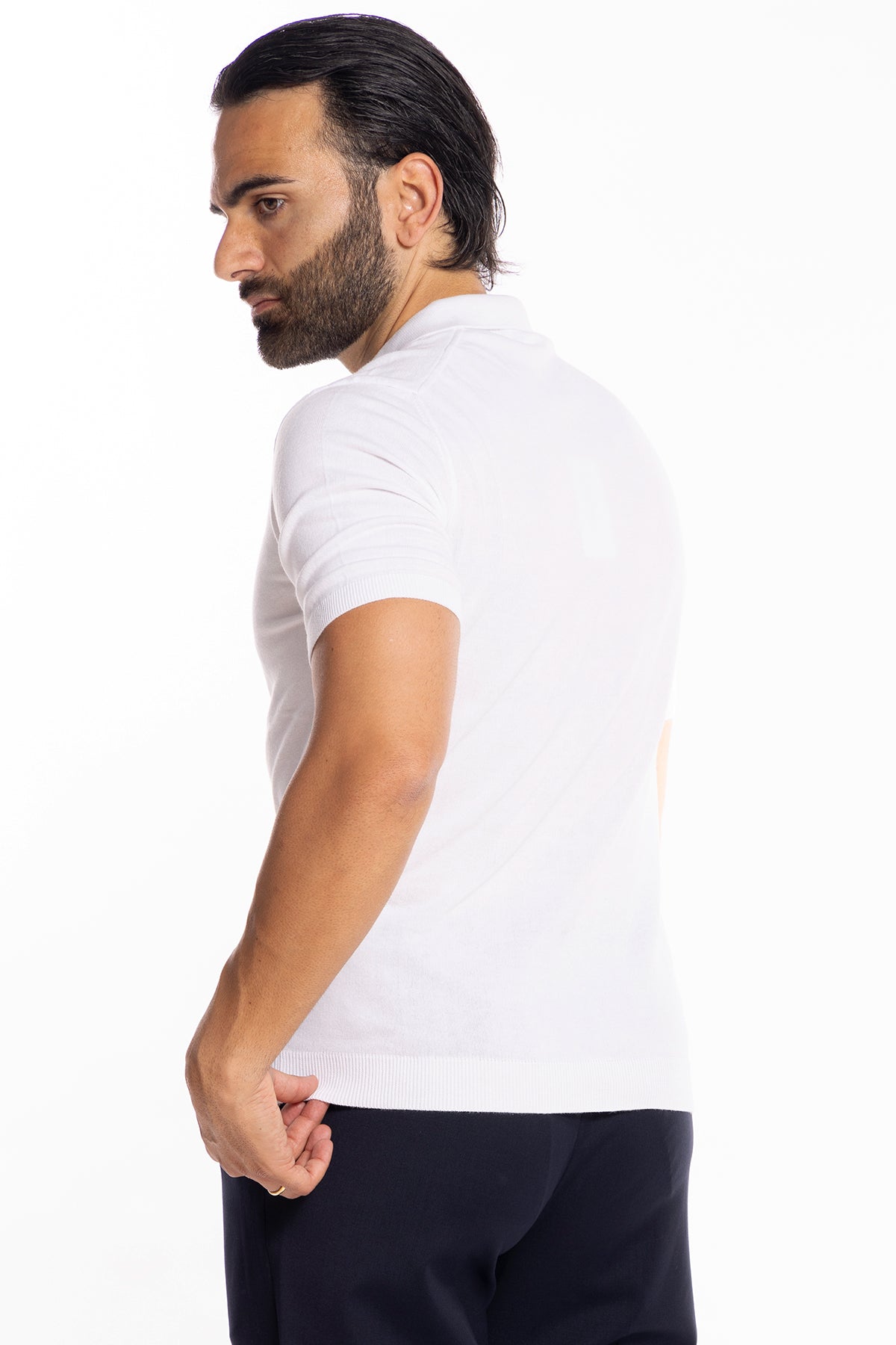 Polo da uomo mezze maniche bianca tinta unita 100% cotone di filo tinta unita finezza 14<br />
-