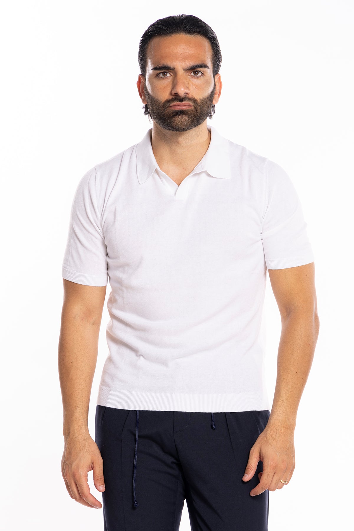 Polo da uomo mezze maniche bianca tinta unita 100% cotone di filo tinta unita finezza 14<br />
-