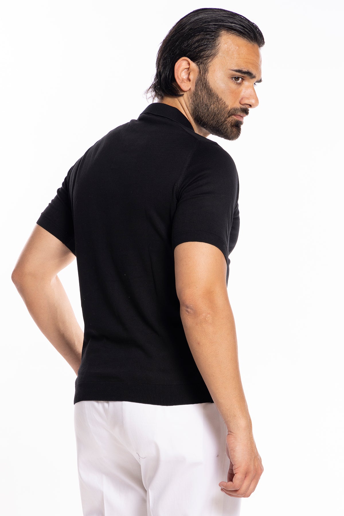 Polo da uomo mezze maniche nera tinta unita 100% cotone di filo tinta unita finezza 14<br />
-