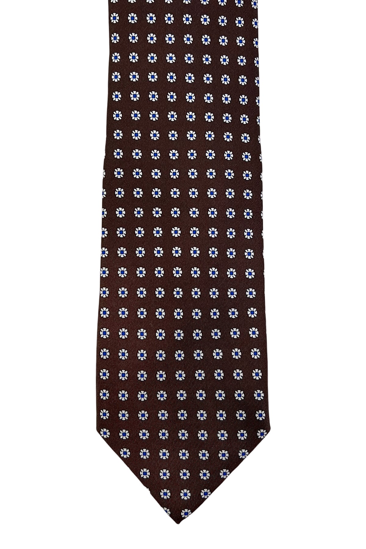 Cravatta uomo marrone fantasia fiori  9cm da cerimonia elegante pura seta cucita a mano