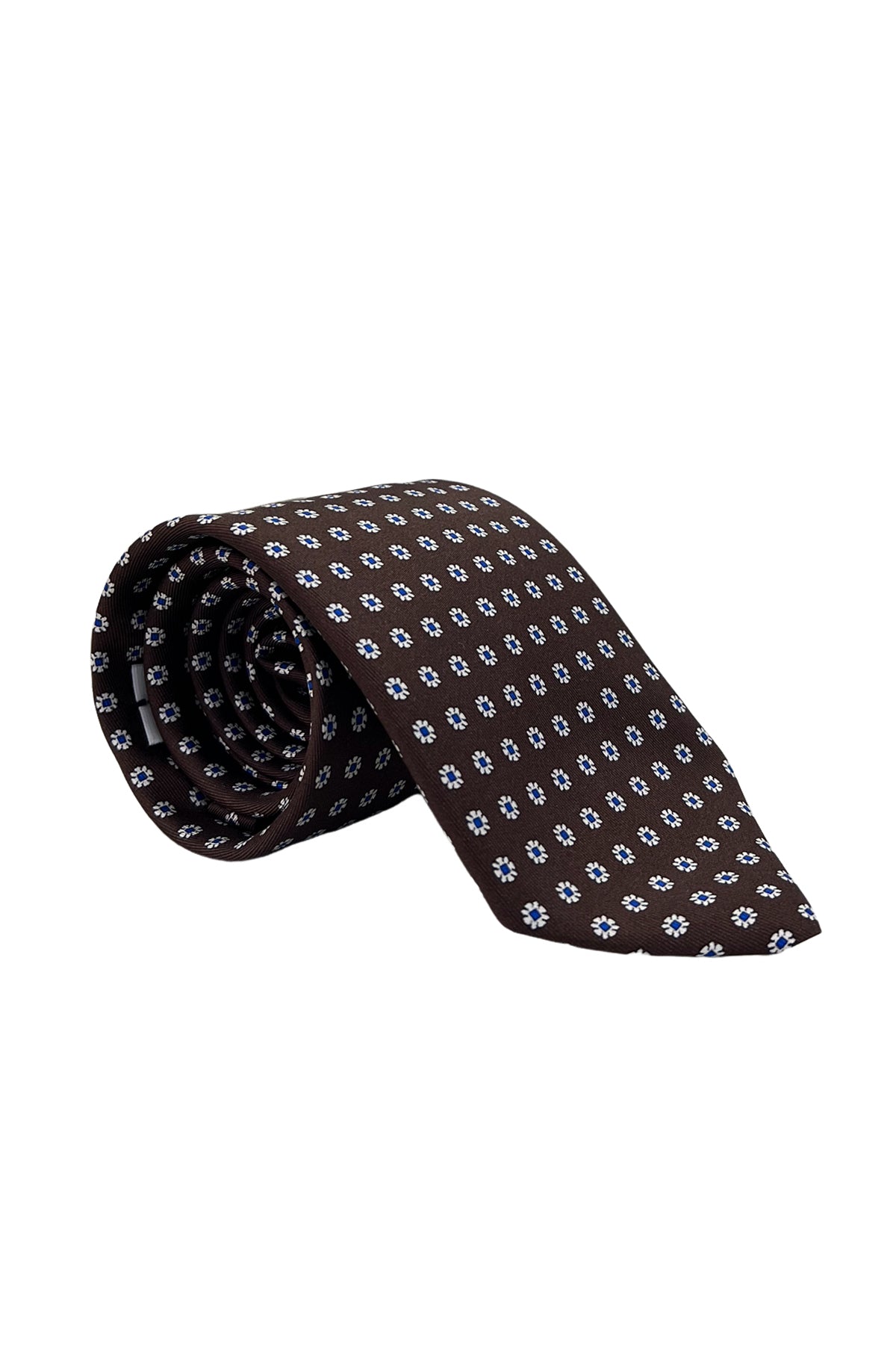 Cravatta uomo marrone fantasia fiori  9cm da cerimonia elegante pura seta cucita a mano