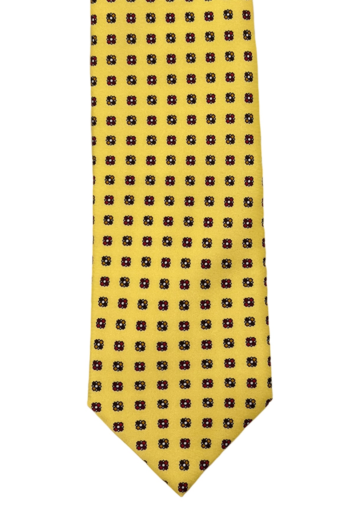 Cravatta uomo gialla fantasia fiori  9cm da cerimonia elegante pura seta cucita a mano