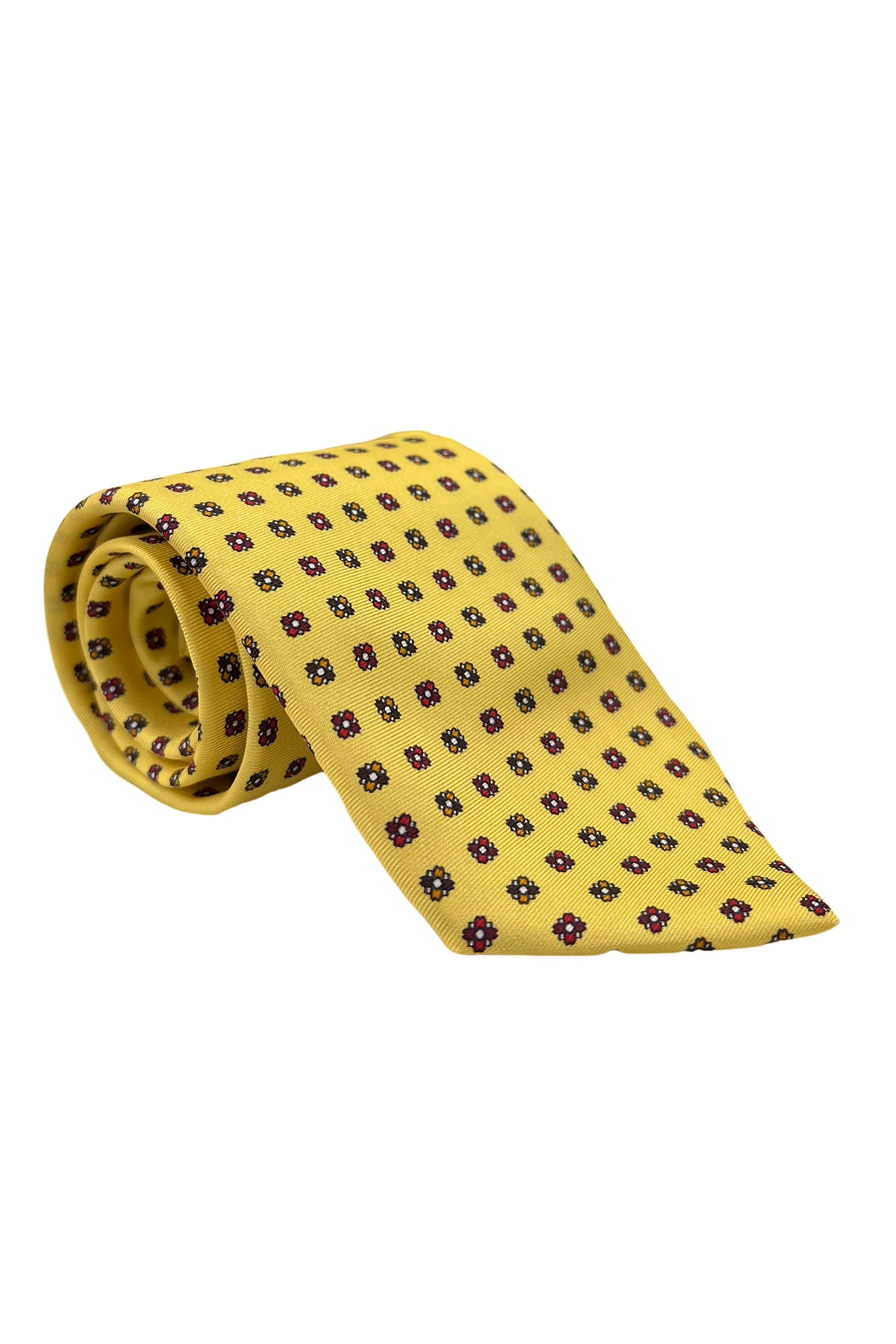 Cravatta uomo gialla fantasia fiori  9cm da cerimonia elegante pura seta  cucita a mano