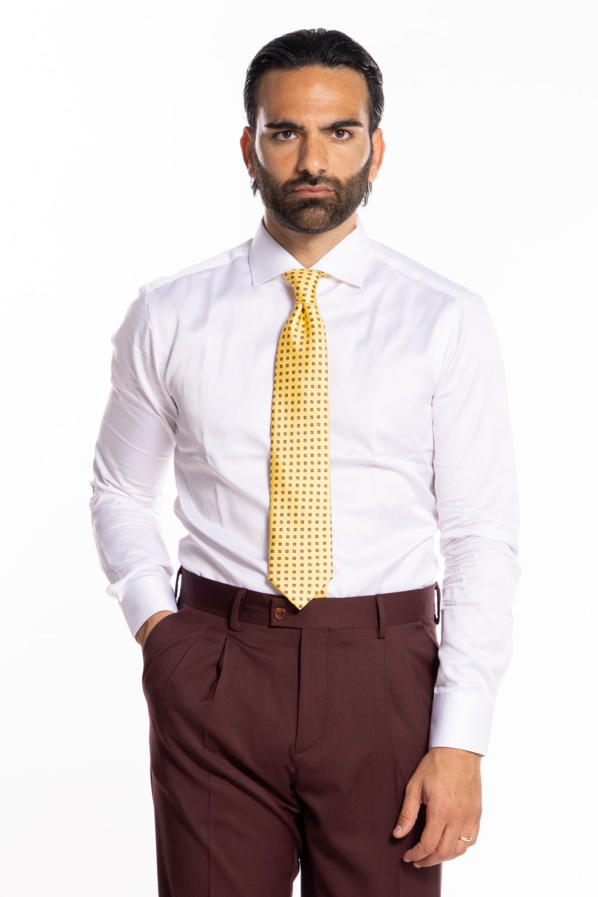 Cravatta uomo gialla fantasia fiori  9cm da cerimonia elegante pura seta cucita a mano
