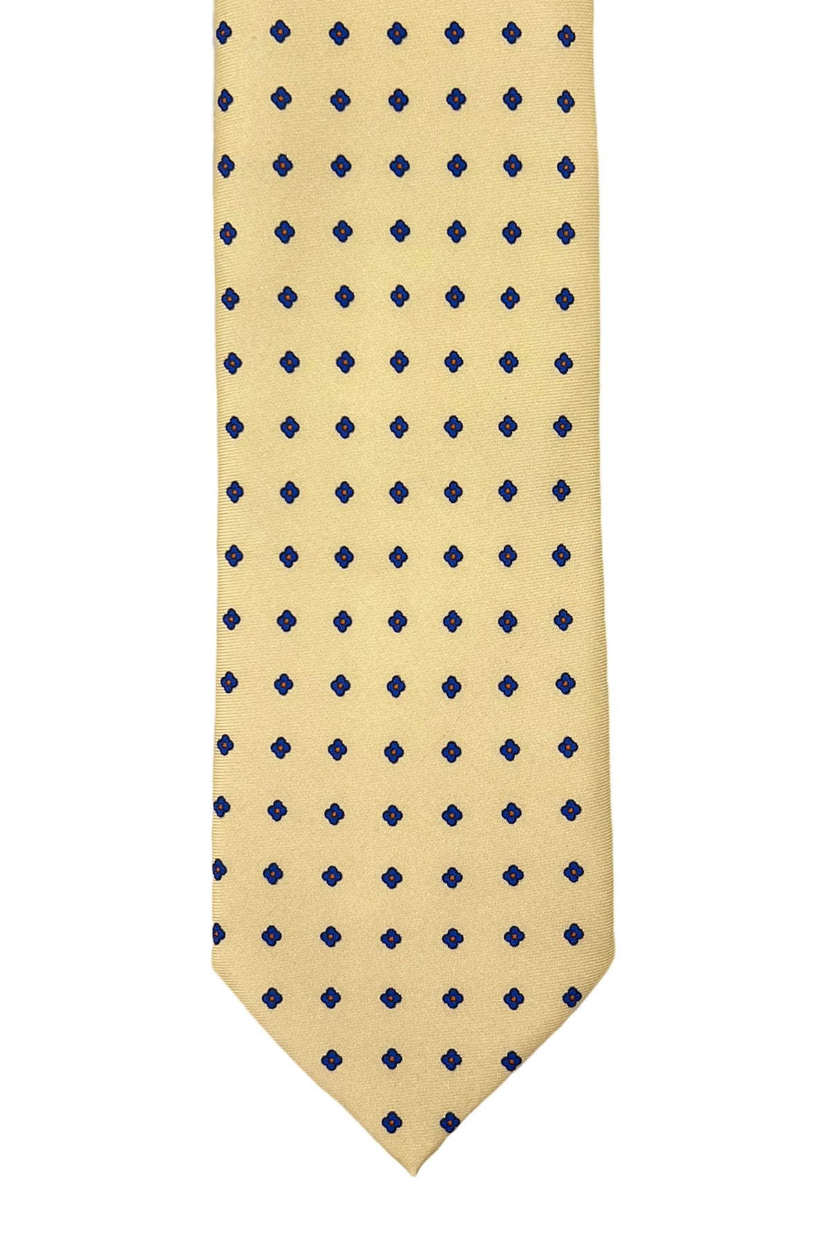 Cravatta uomo gialla fantasia fiori  9cm da cerimonia elegante pura seta cucita a mano