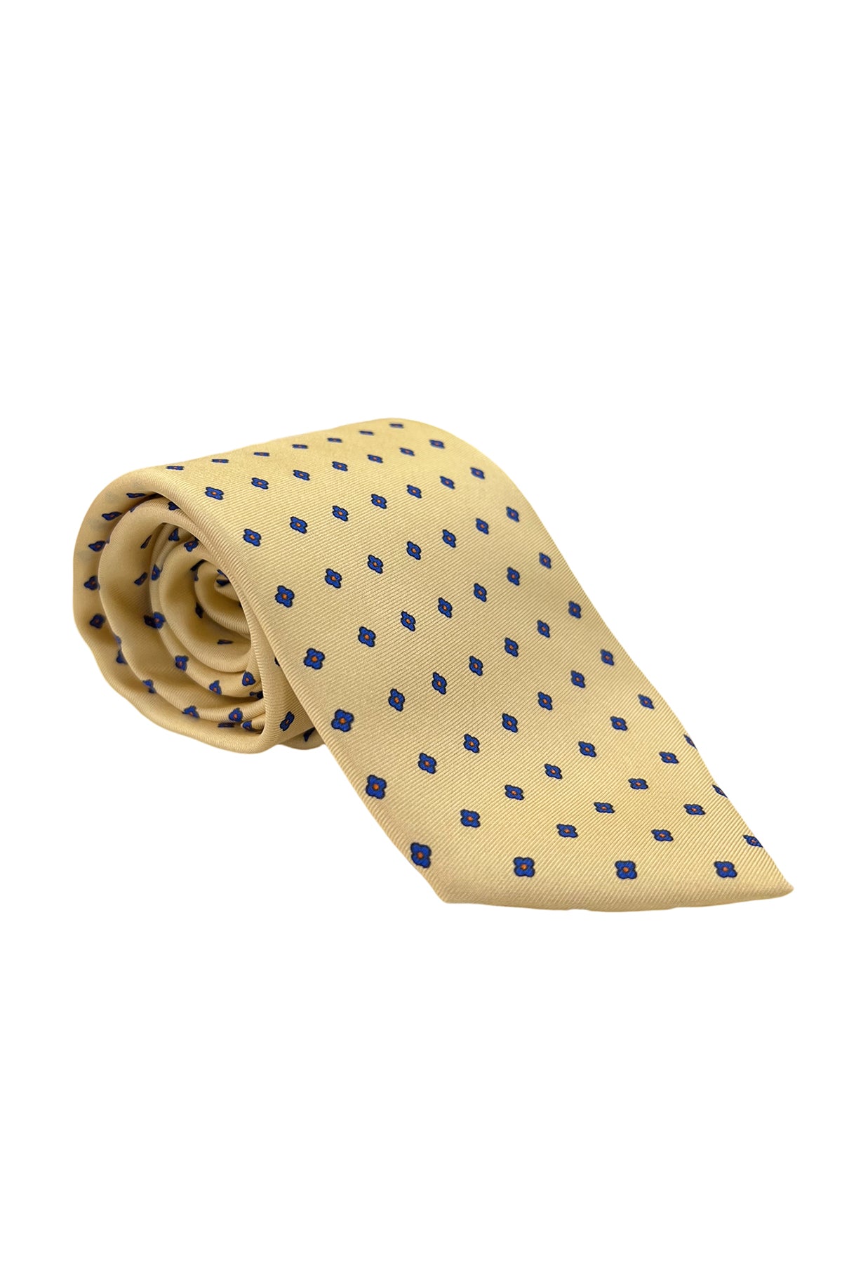 Cravatta uomo gialla fantasia fiori  9cm da cerimonia elegante pura seta cucita a mano