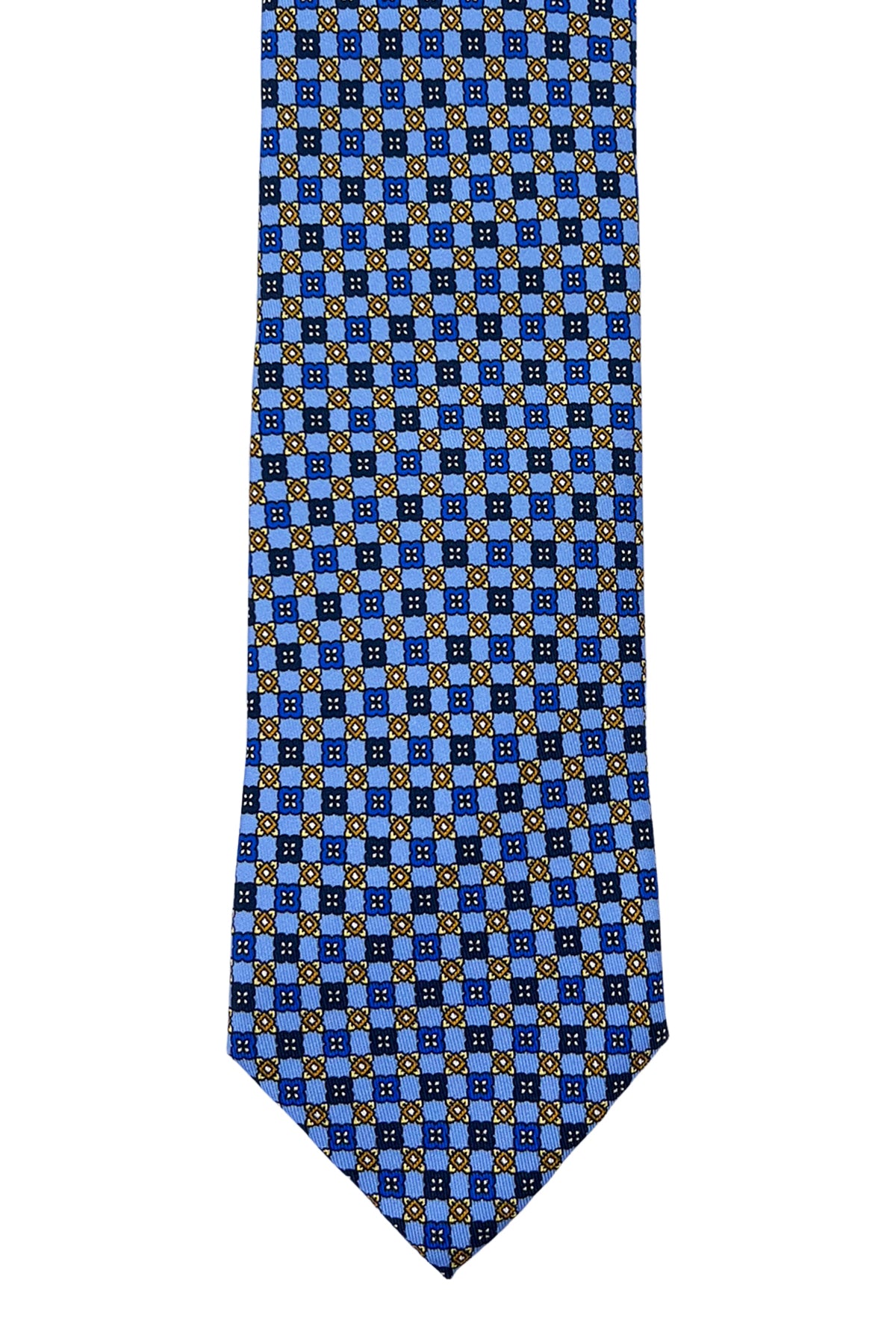 Cravatta uomo celeste fantasia fiori bluette 9cm da cerimonia elegante pura seta cucita a mano