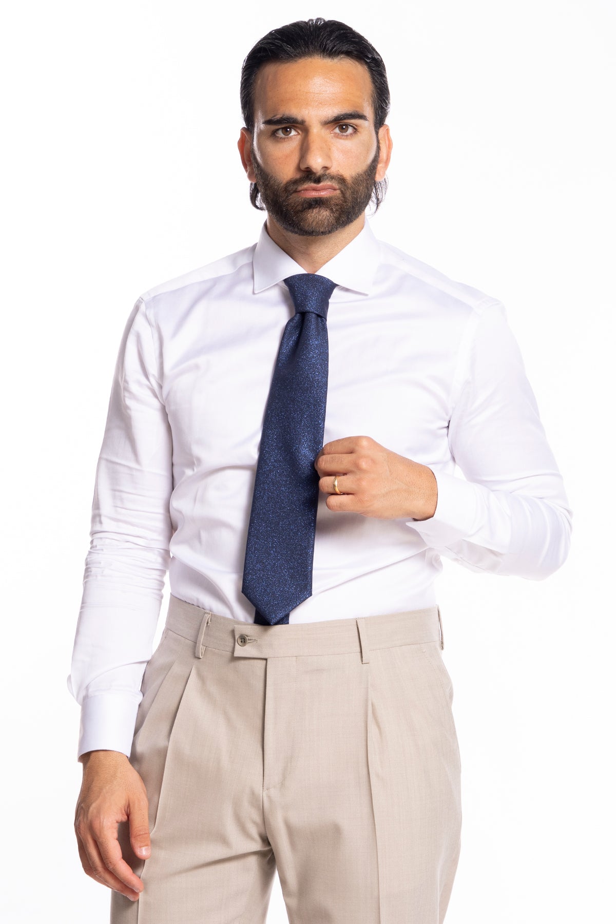 Cravatta uomo blu brillantinata 9cm Holland & Sherry