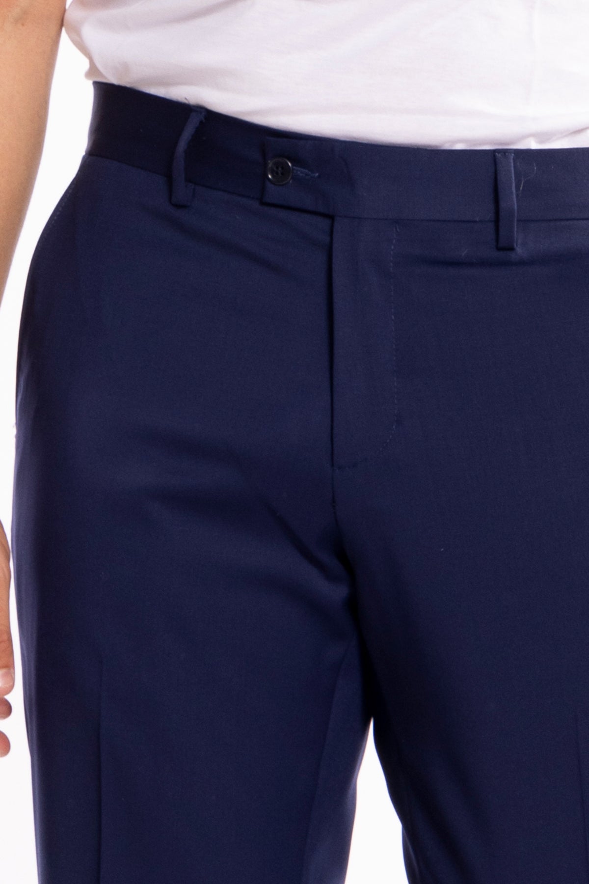 Pantalone uomo royal blu tasca america in fresco lana super 130's Vitale Barberis Canonico con risvolto di 5cm