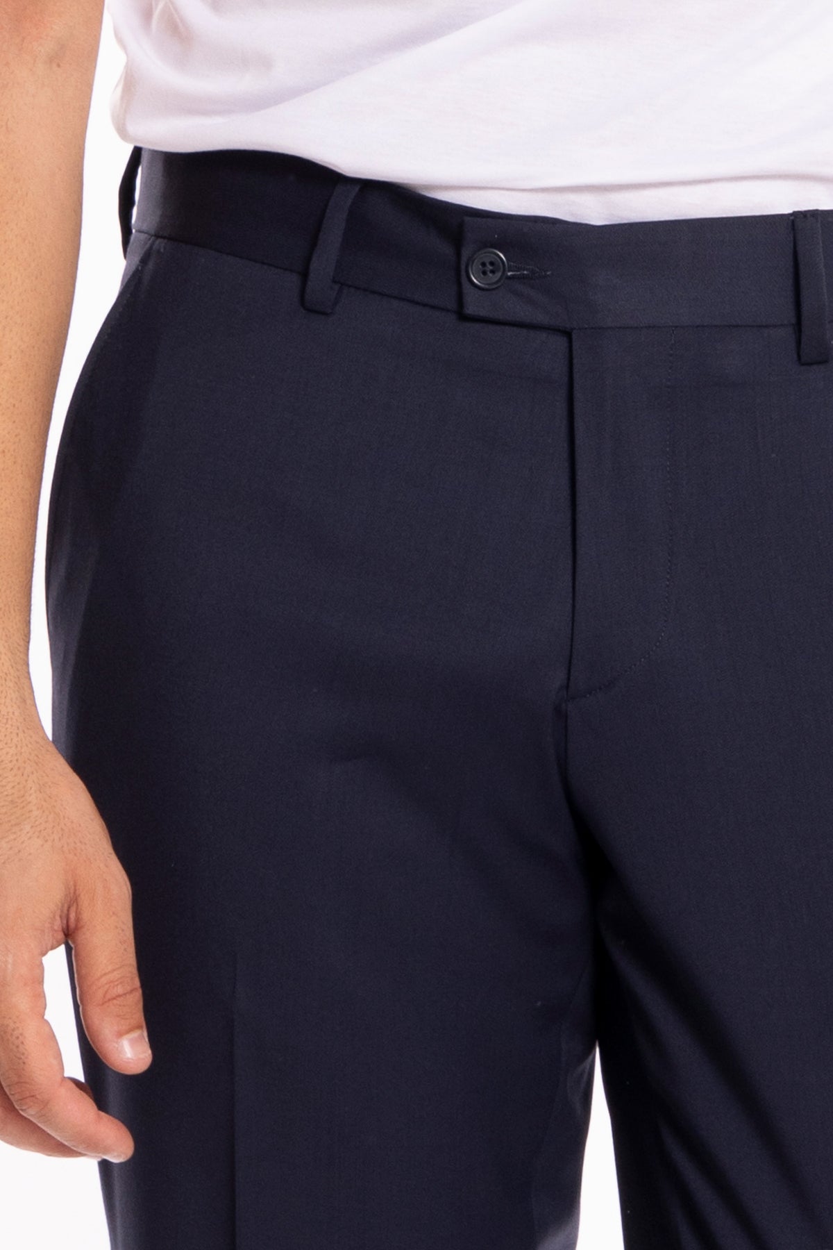 Pantalone uomo blu scuro tasca america in fresco lana super 130's Bristol Tessuti Napoli con risvolto di 5cm