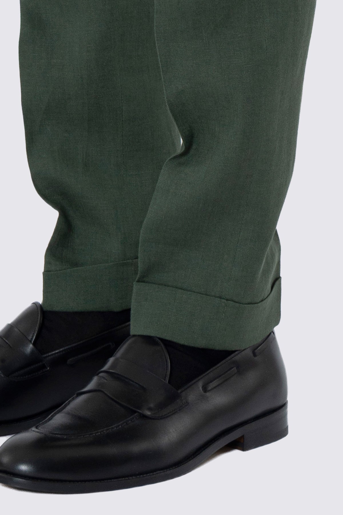 Pantalaccio da uomo verde militare in lino 100% doppia pinces in misto fresco lana tasca america risvolto 5cm con laccio regolabile