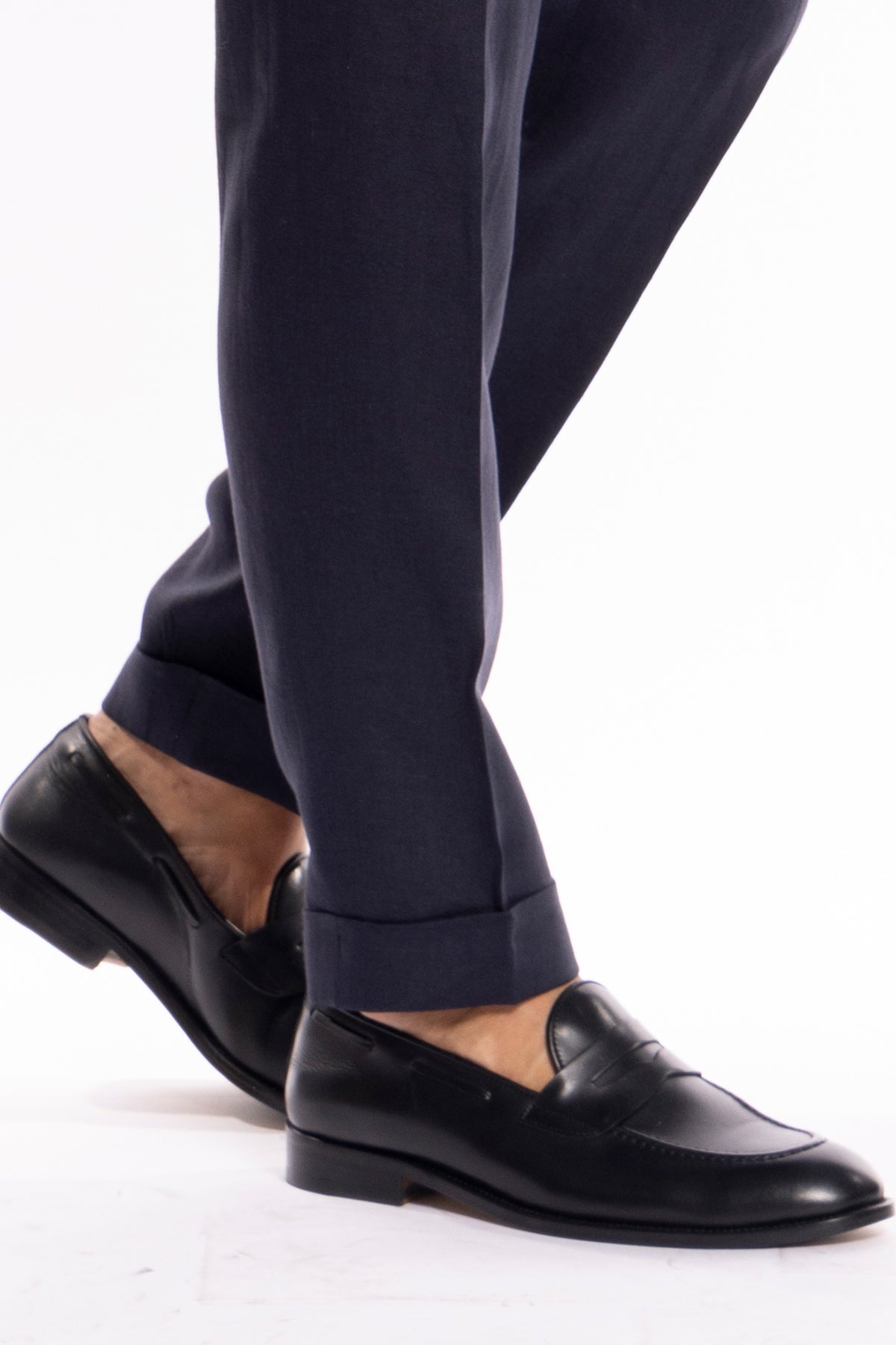 Pantalaccio da uomo Blu notte in lino 100% doppia pinces in misto fresco lana tasca america risvolto 5cm con laccio regolabile