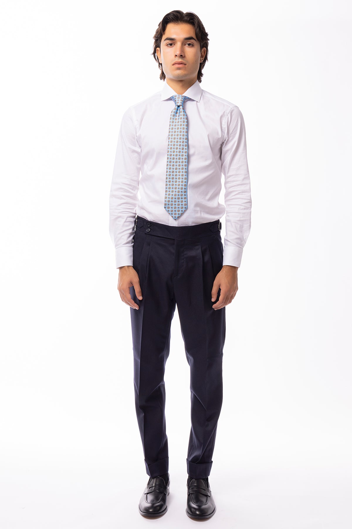 Abito uomo monopetto blu in lana Flanella Vitale Barberis Canonico slim fit rever a lancia largo Tasche a Toppe