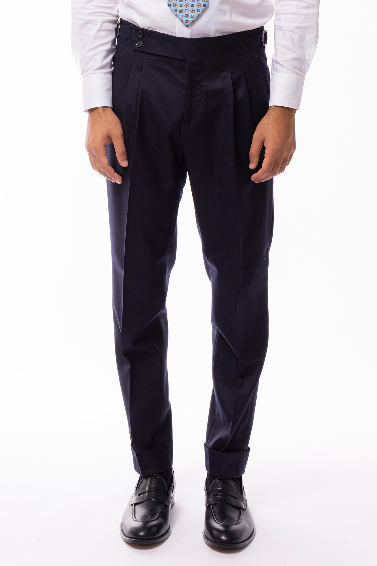 Abito uomo monopetto blu in lana Flanella Vitale Barberis Canonico slim fit rever a lancia largo Tasche a Toppe