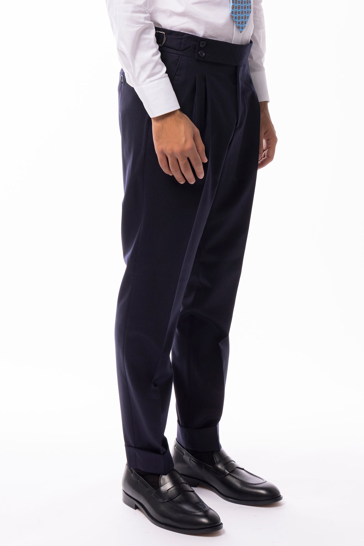 Abito uomo monopetto blu in lana Flanella Vitale Barberis Canonico slim fit rever a lancia largo Tasche a Toppe