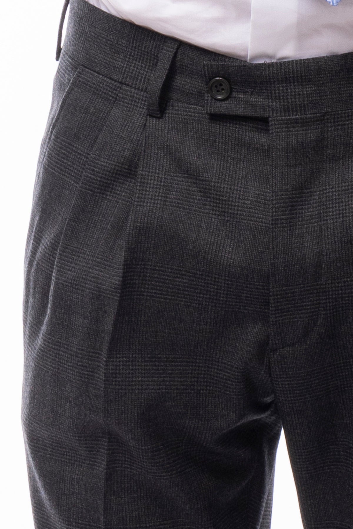 Pantalone uomo grigio vita alta fantasia galles in lana Holland & Sherry doppia pinces risvolto 5cm