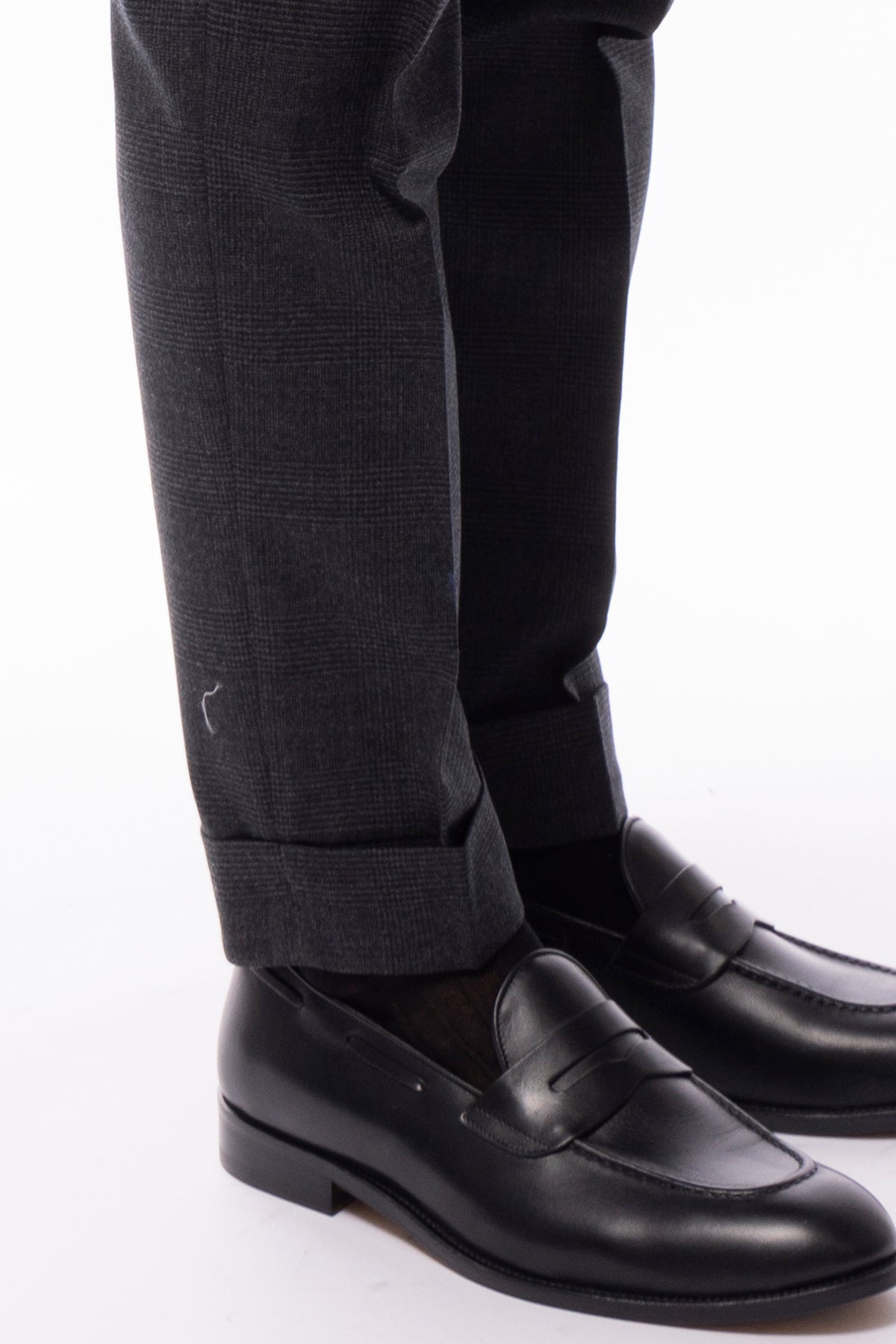 Pantalone uomo grigio vita alta fantasia galles in lana Holland & Sherry doppia pinces risvolto 5cm