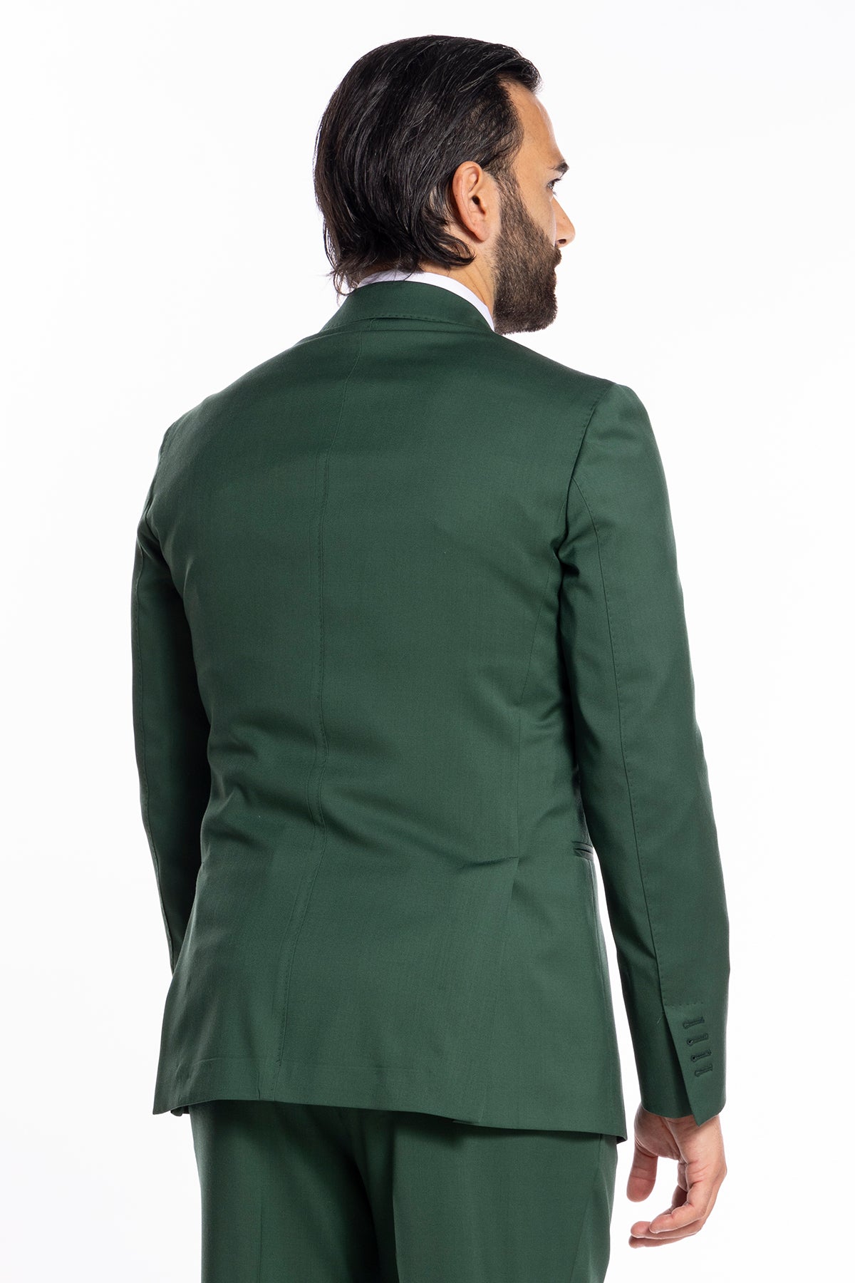 Giacca uomo monopetto verde bottiglia fresco lana super 130's Bristol Tessuti Rever a lancia 12cm