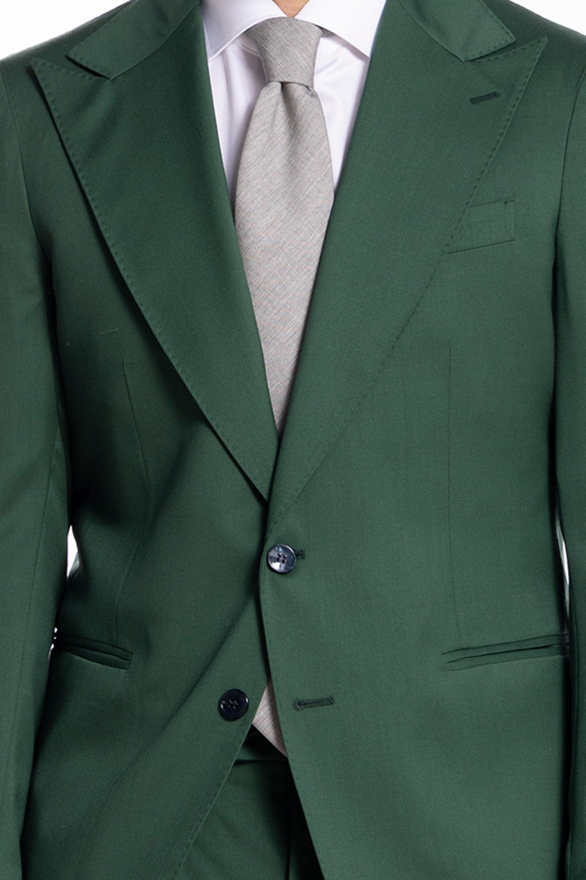 Giacca uomo monopetto verde bottiglia fresco lana super 130's Bristol Tessuti Rever a lancia 12cm