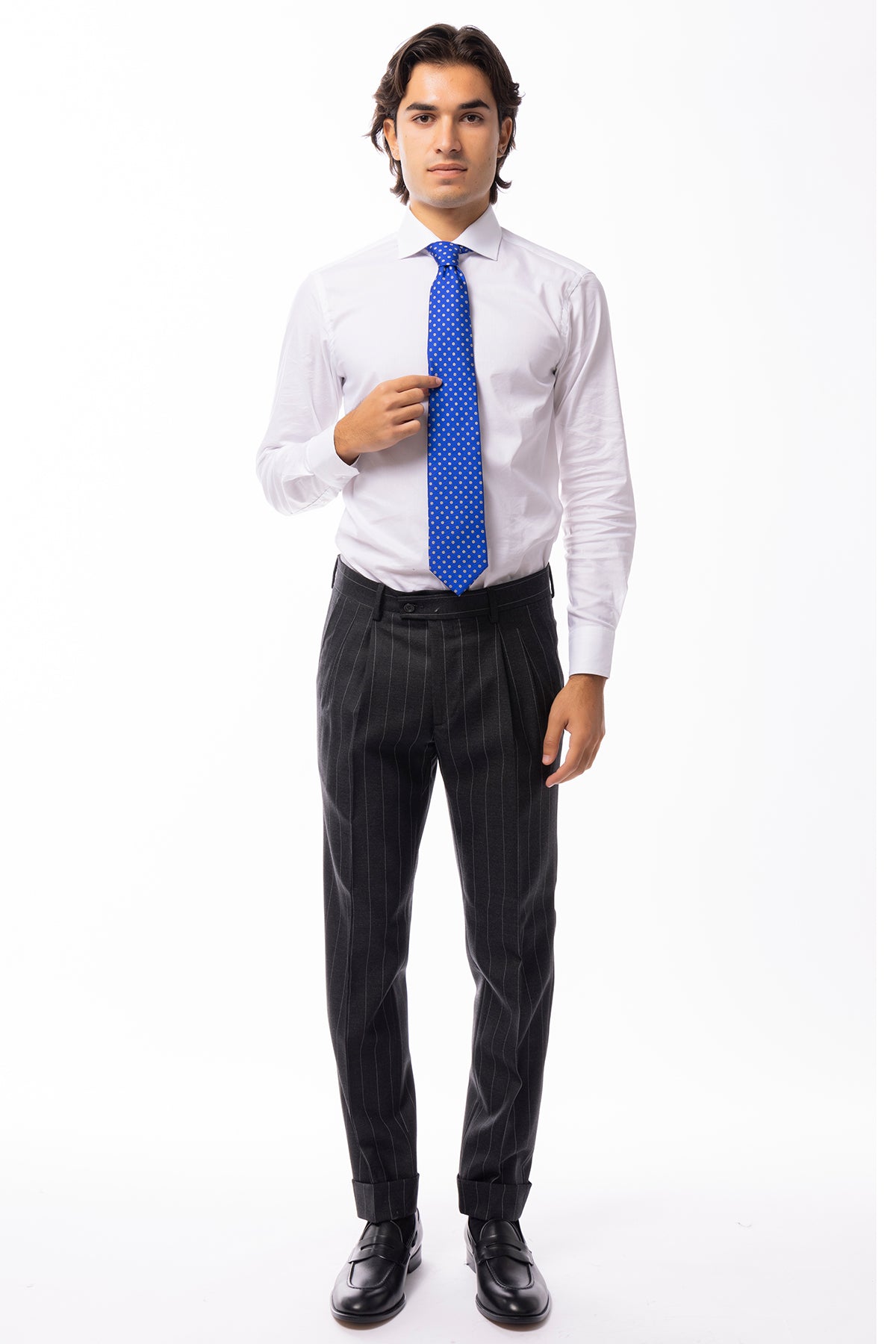 Abito uomo Doppiopetto Grigia gessata bianca in lana Flanella al 100% Vitale Barberis Canonico slim fit rever largo sartoriale