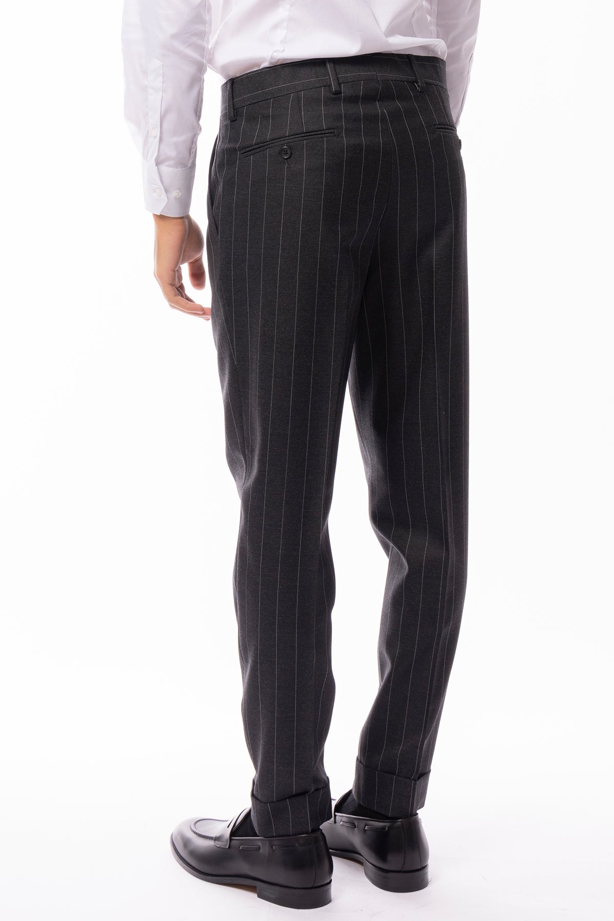 Abito uomo Doppiopetto Grigia gessata bianca in lana Flanella al 100% Vitale Barberis Canonico slim fit rever largo sartoriale