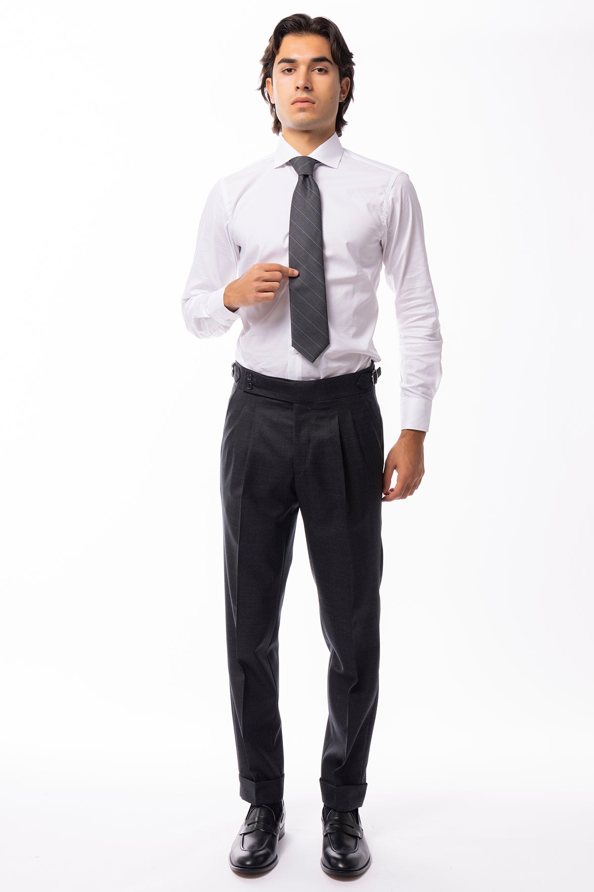 Abito uomo Doppiopetto Grigio scuro in lana Flanella Vitale Barberis Canonico slim fit rever largo sartoriale