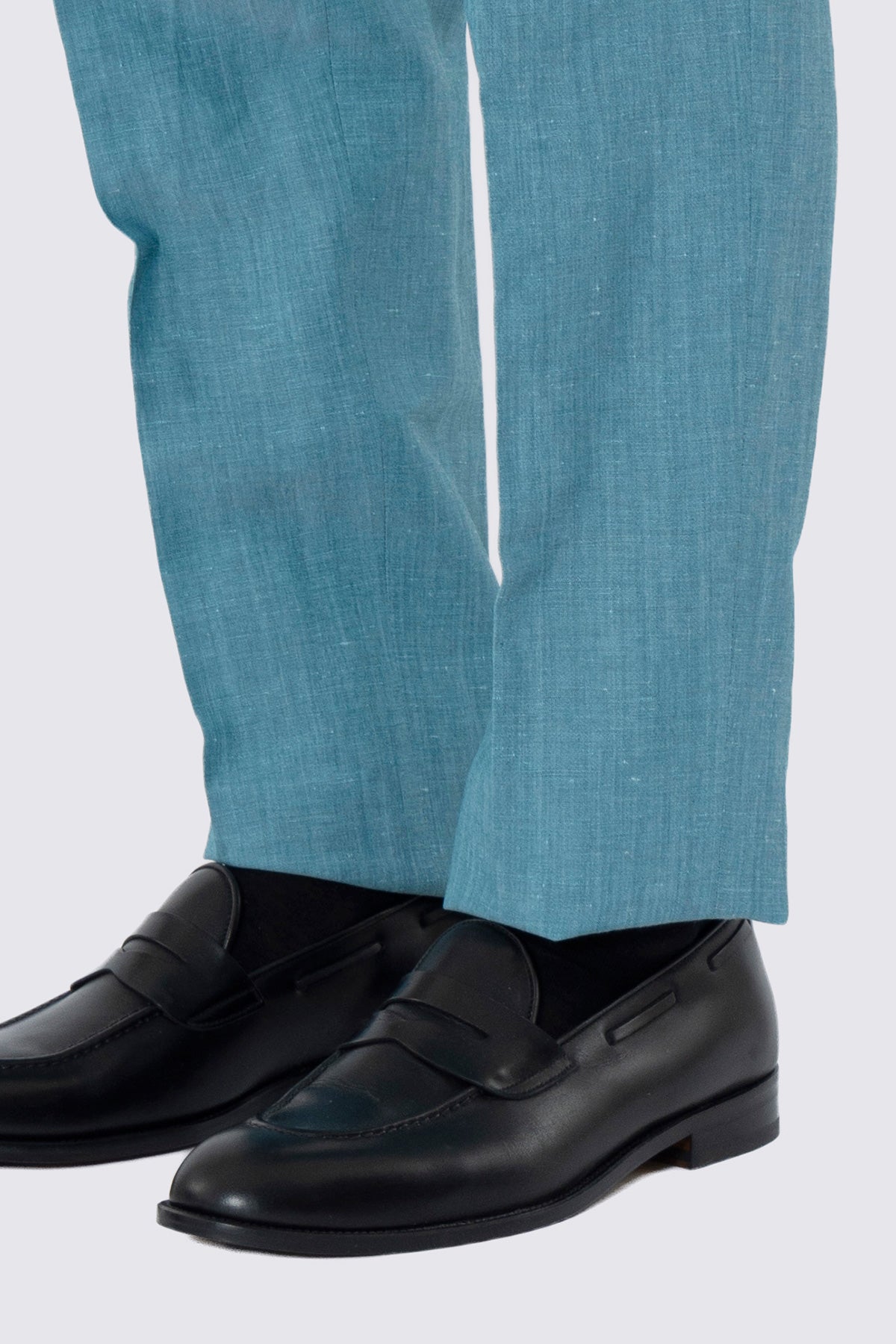 Pantalone uomo azzurro in lino e fresco lana super120's Holland & Sherry slim fit orlo naturale
