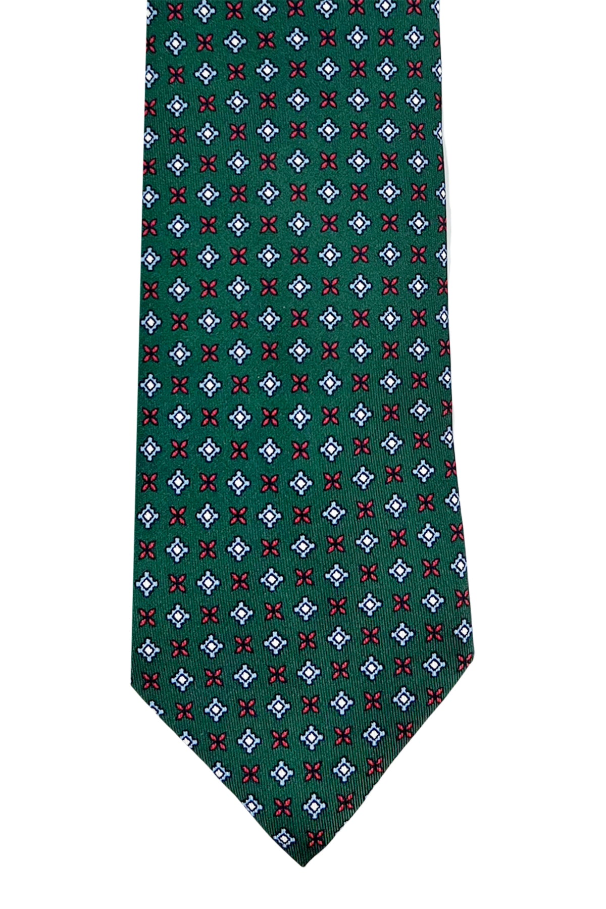 Cravatta uomo verde fantasia rombi multcolor da cerimonia elegante pura seta cucita a mano 9cm