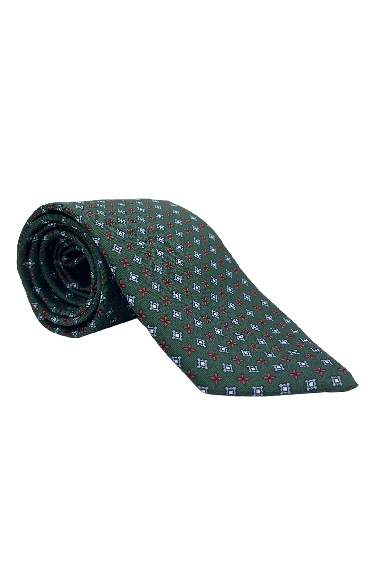 Cravatta uomo verde fantasia rombi multcolor da cerimonia elegante pura seta cucita a mano 9cm