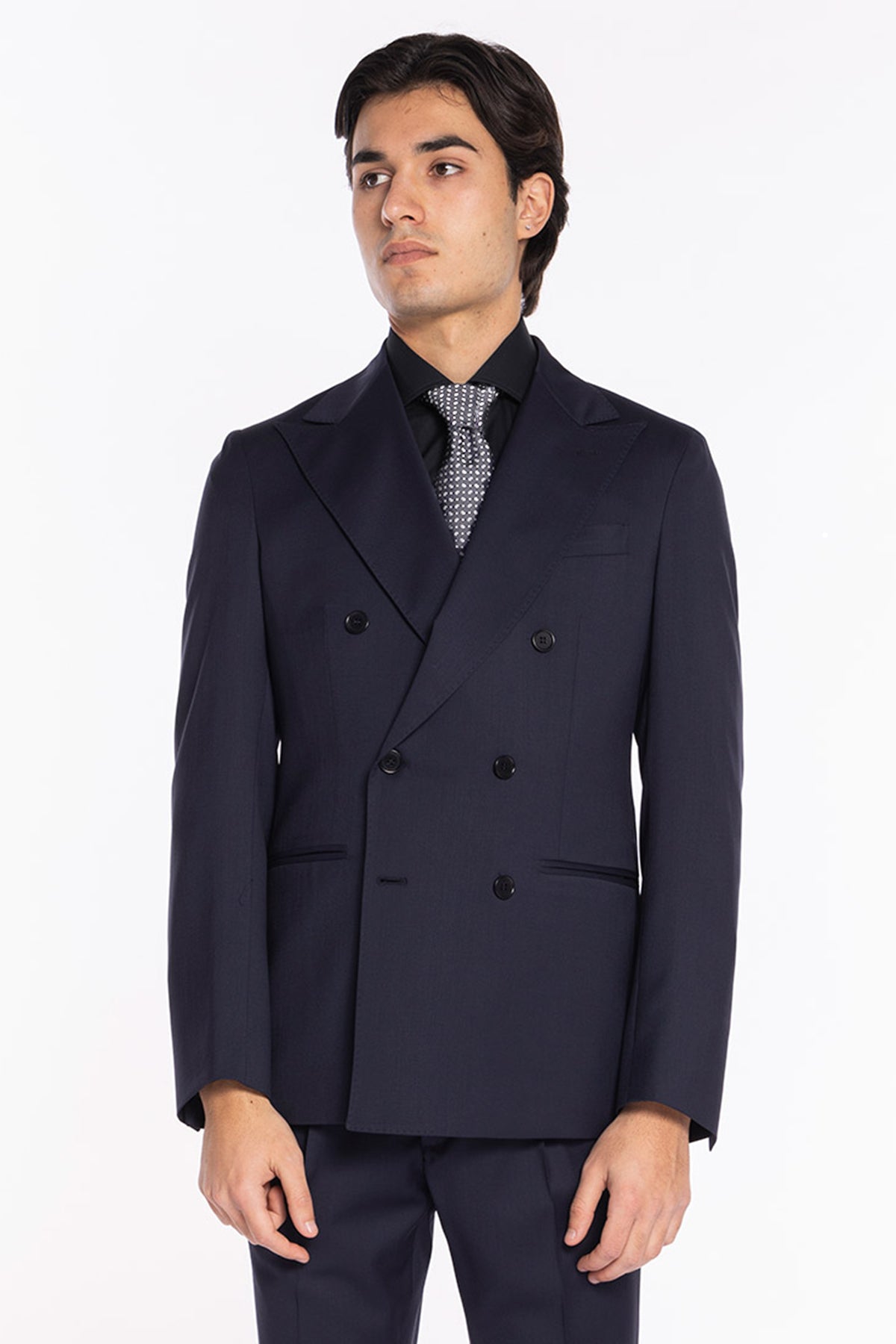 Giacca uomo doppiopetto blu notte fresco lana super 130's Vitale Barberis Canonico Rever largo