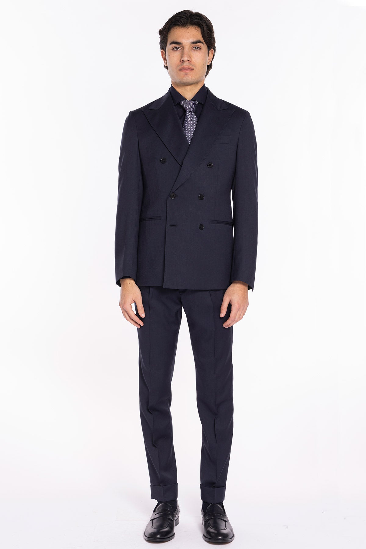 Giacca uomo doppiopetto blu notte fresco lana super 130's Vitale Barberis Canonico Rever largo