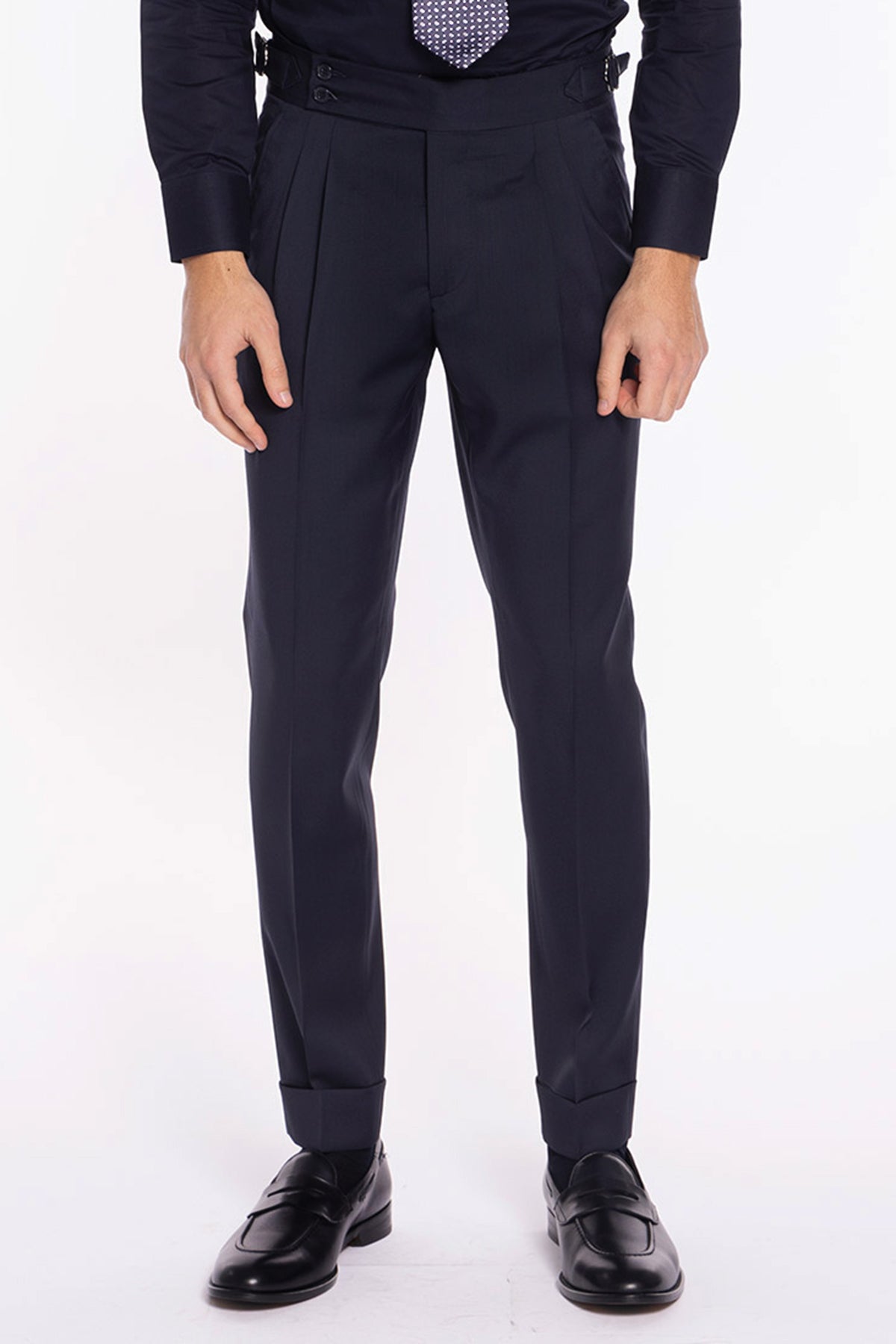 Abito smoking monopetto blu notte da uomo in fresco lana super 130's Vitale Barberis Canonico con rever a scialle largo in raso