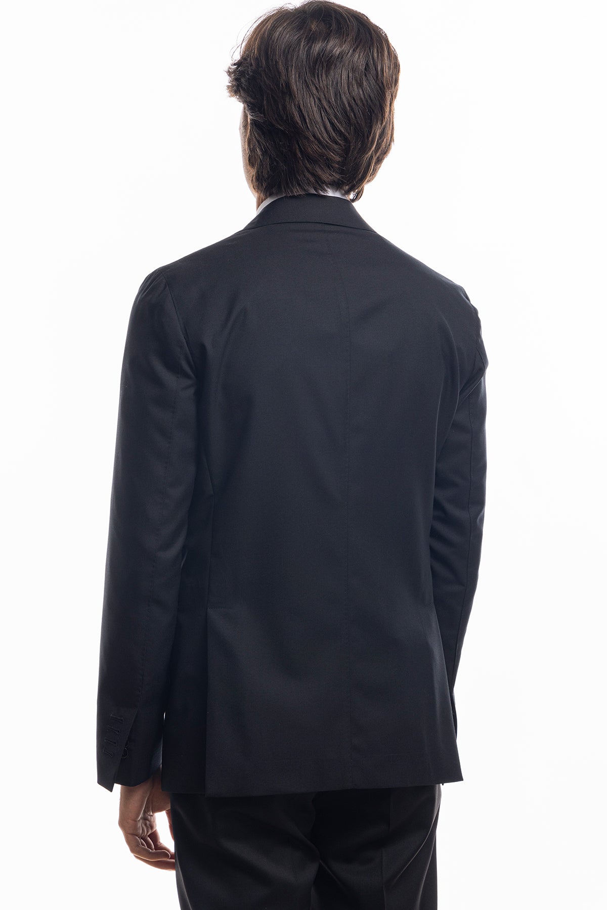 Giacca uomo monopetto nera fresco lana super 140's Holland & Sherry Rever a lancia 12cm