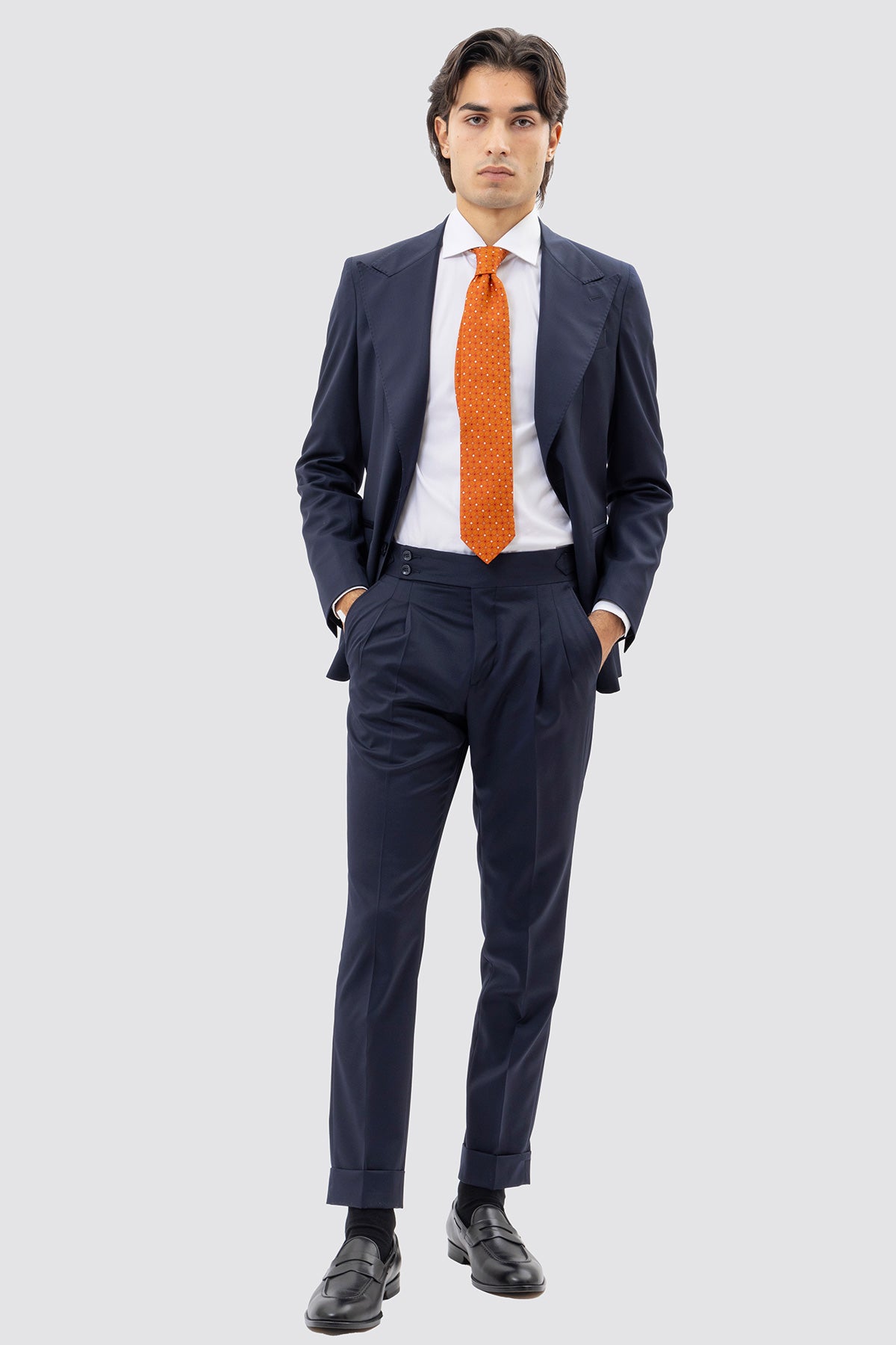 Abito uomo monopetto blu notte fresco lana super 130's Vitale Barberis Canonico Rever largo a lancia