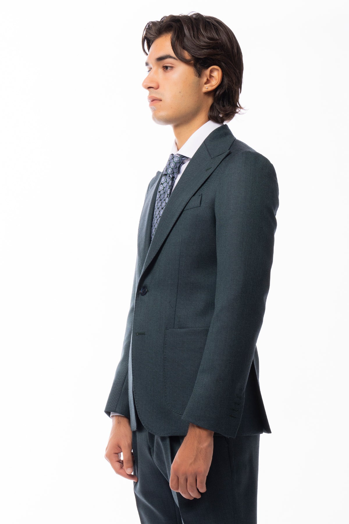 Giacca uomo monopetto verde nido d'ape in pura lana 100% Holland & Sherry Rever a lancia e tasche a toppe