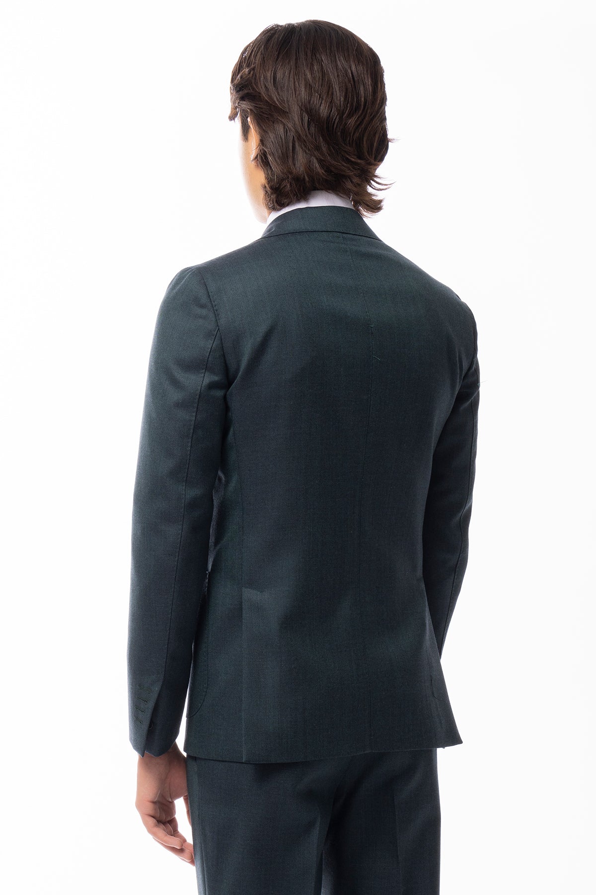 Giacca uomo monopetto verde nido d'ape in pura lana 100% Holland & Sherry Rever a lancia e tasche a toppe