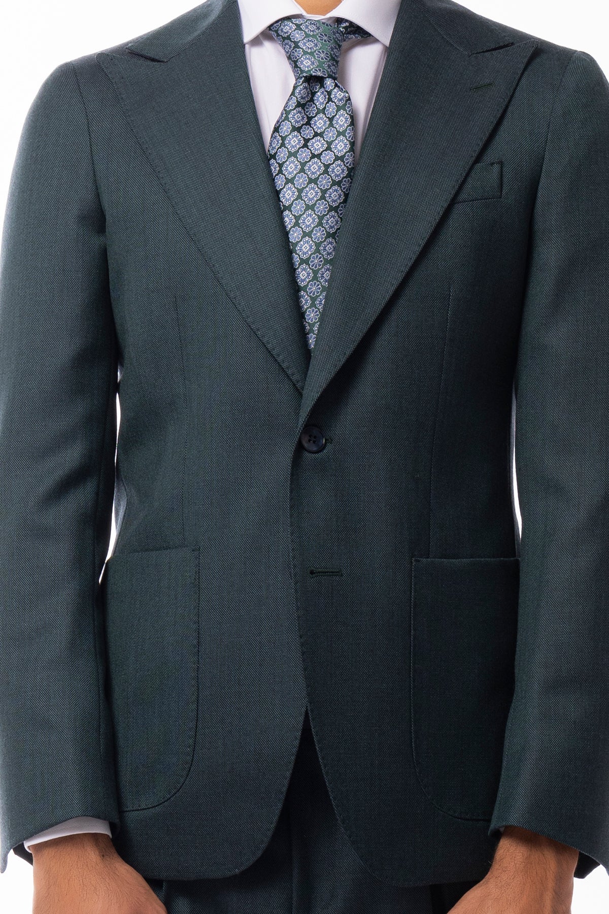Giacca uomo monopetto verde nido d'ape in pura lana 100% Holland & Sherry Rever a lancia e tasche a toppe