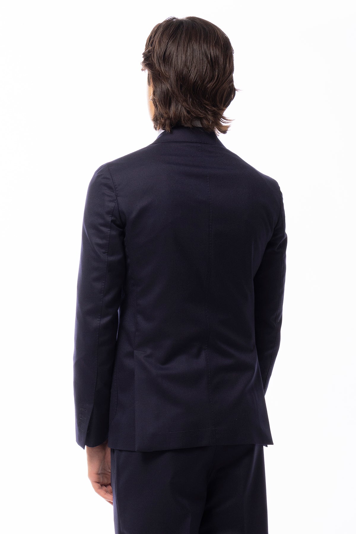 Abito uomo monopetto blu in lana Flanella Vitale Barberis Canonico slim fit rever a lancia largo Tasche a Toppe