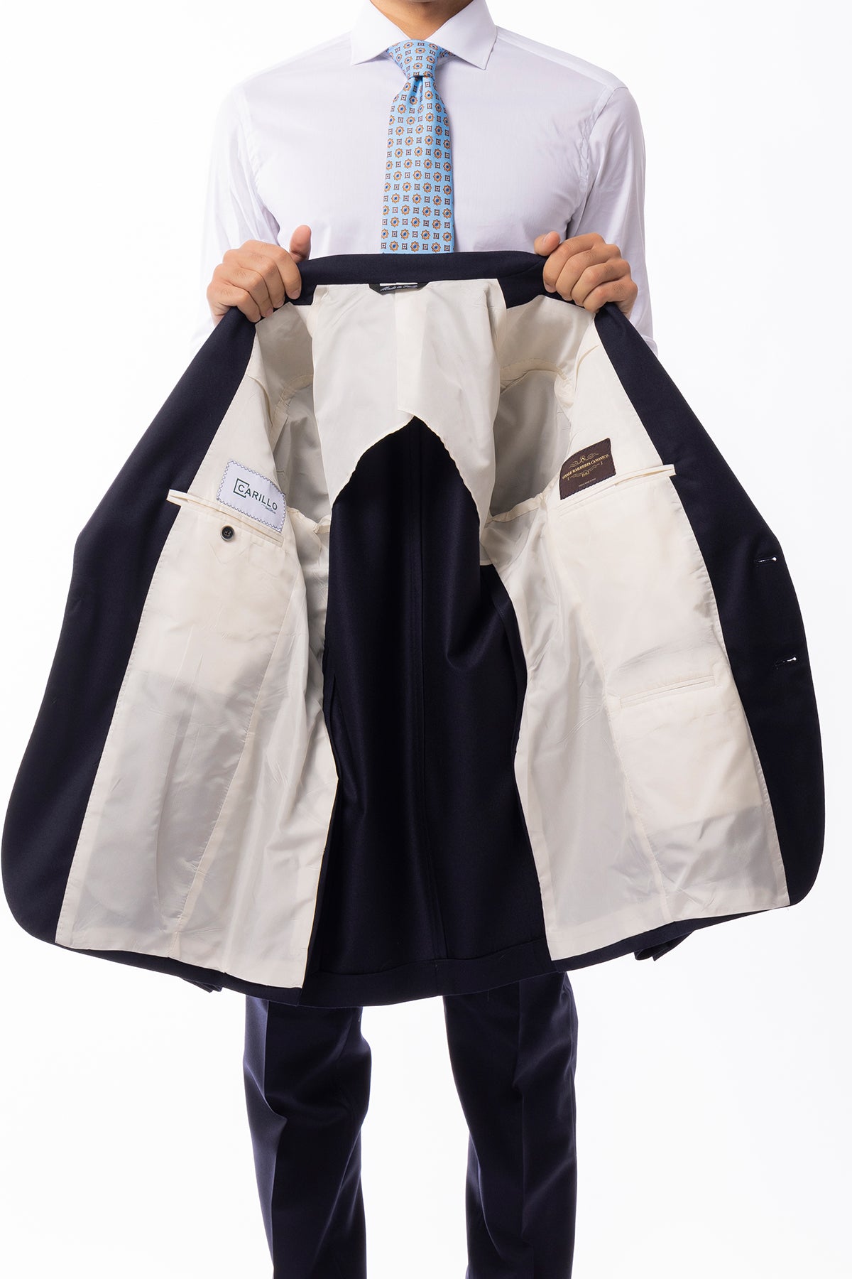 Giacca uomo monopetto blu in lana Flanella Vitale Barberis Canonico slim fit rever a lancia largo Tasche a Toppe