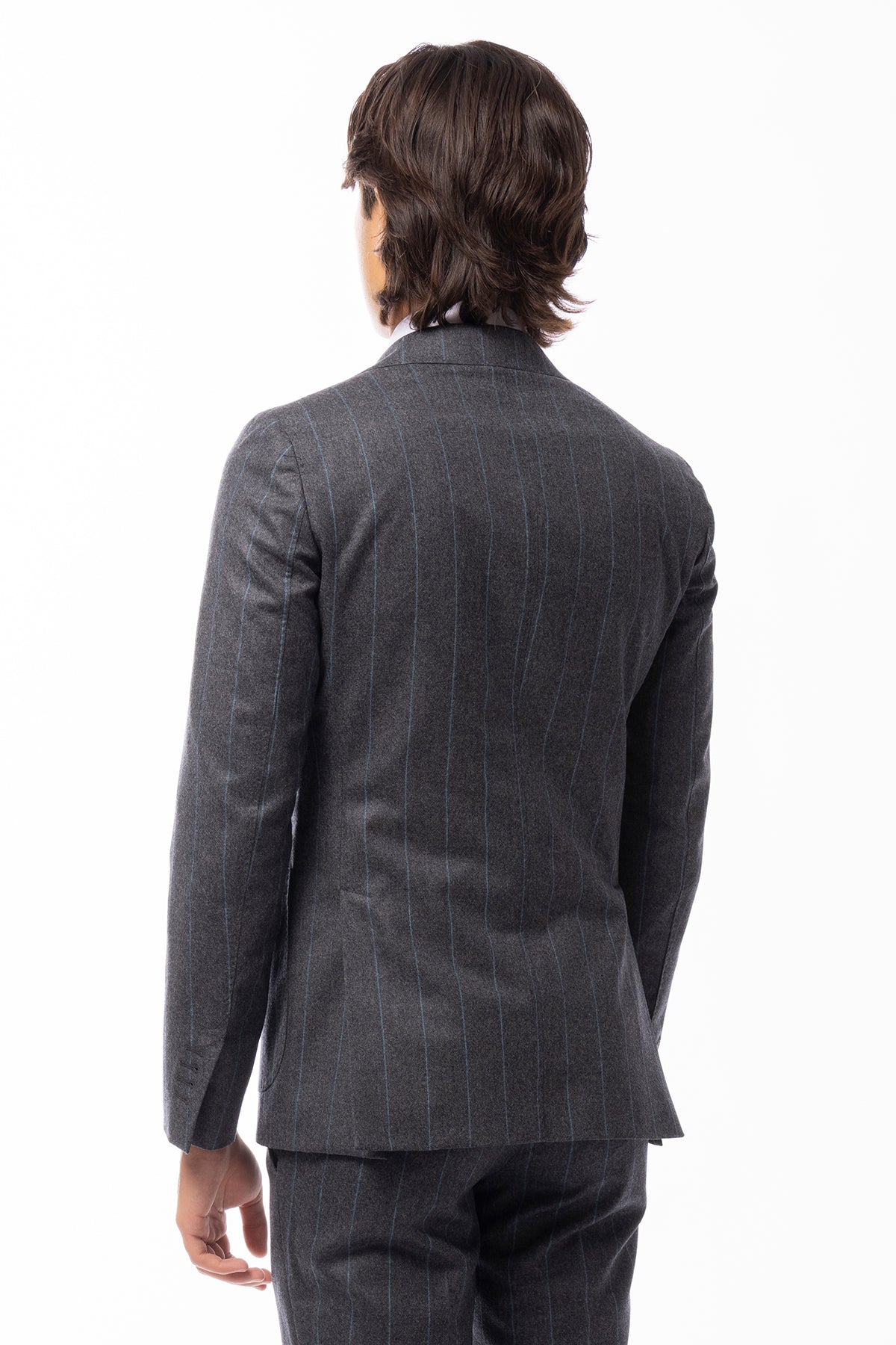 Giacca uomo Monopetto grigia Gessata in lana Flanella Vitale Barberis Canonico slim fit rever largo sartoriale