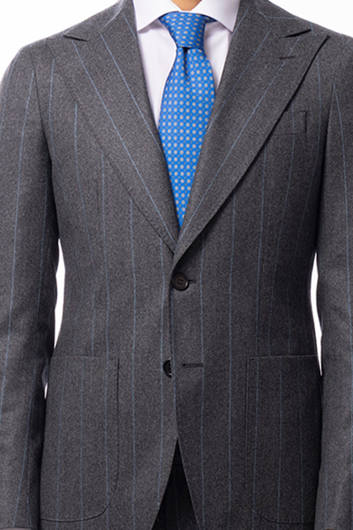 Giacca uomo Monopetto grigia Gessata in lana Flanella Vitale Barberis Canonico slim fit rever largo sartoriale