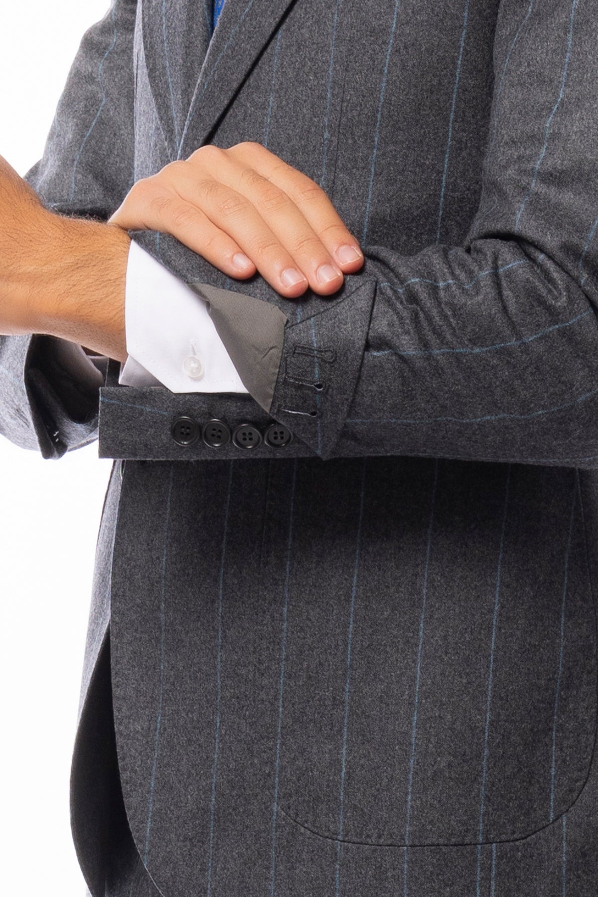 Giacca uomo Monopetto grigia Gessata in lana Flanella Vitale Barberis Canonico slim fit rever largo sartoriale