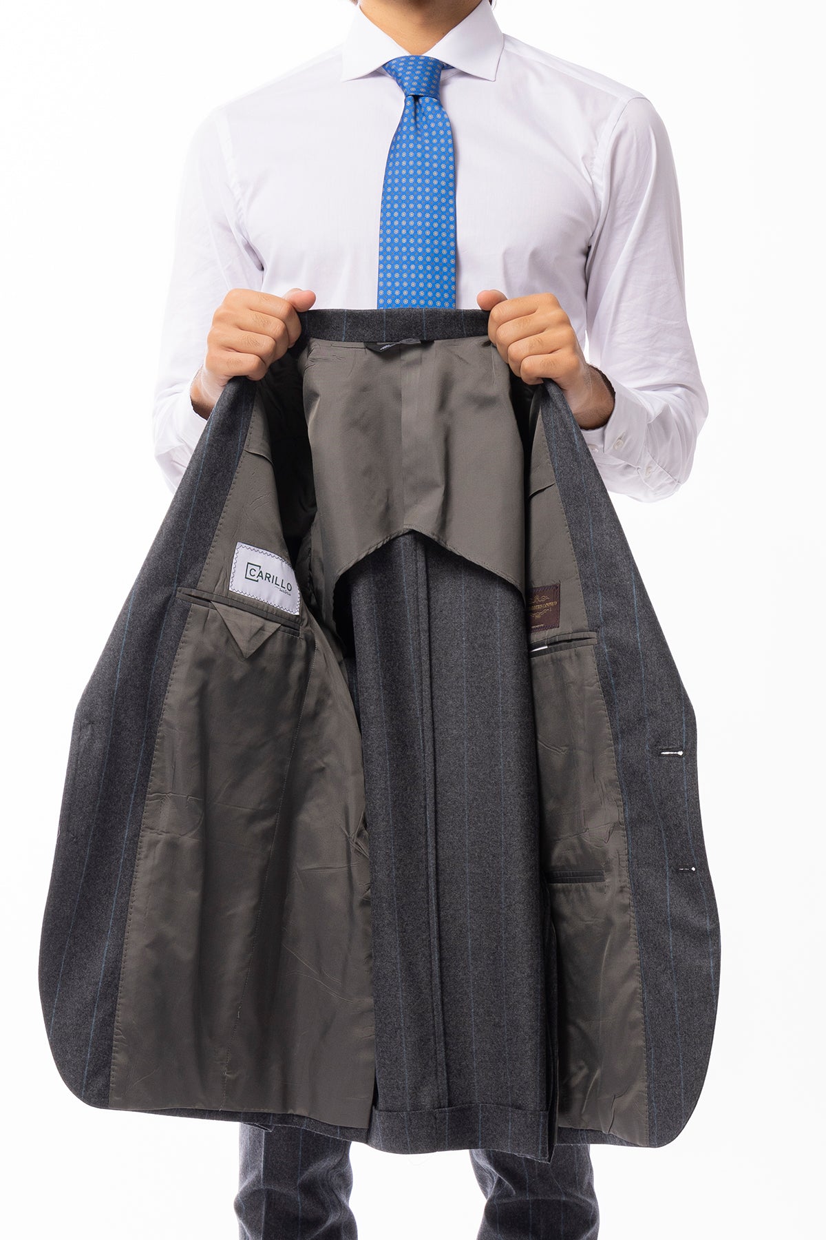 Giacca uomo Monopetto grigia Gessata in lana Flanella Vitale Barberis Canonico slim fit rever largo sartoriale