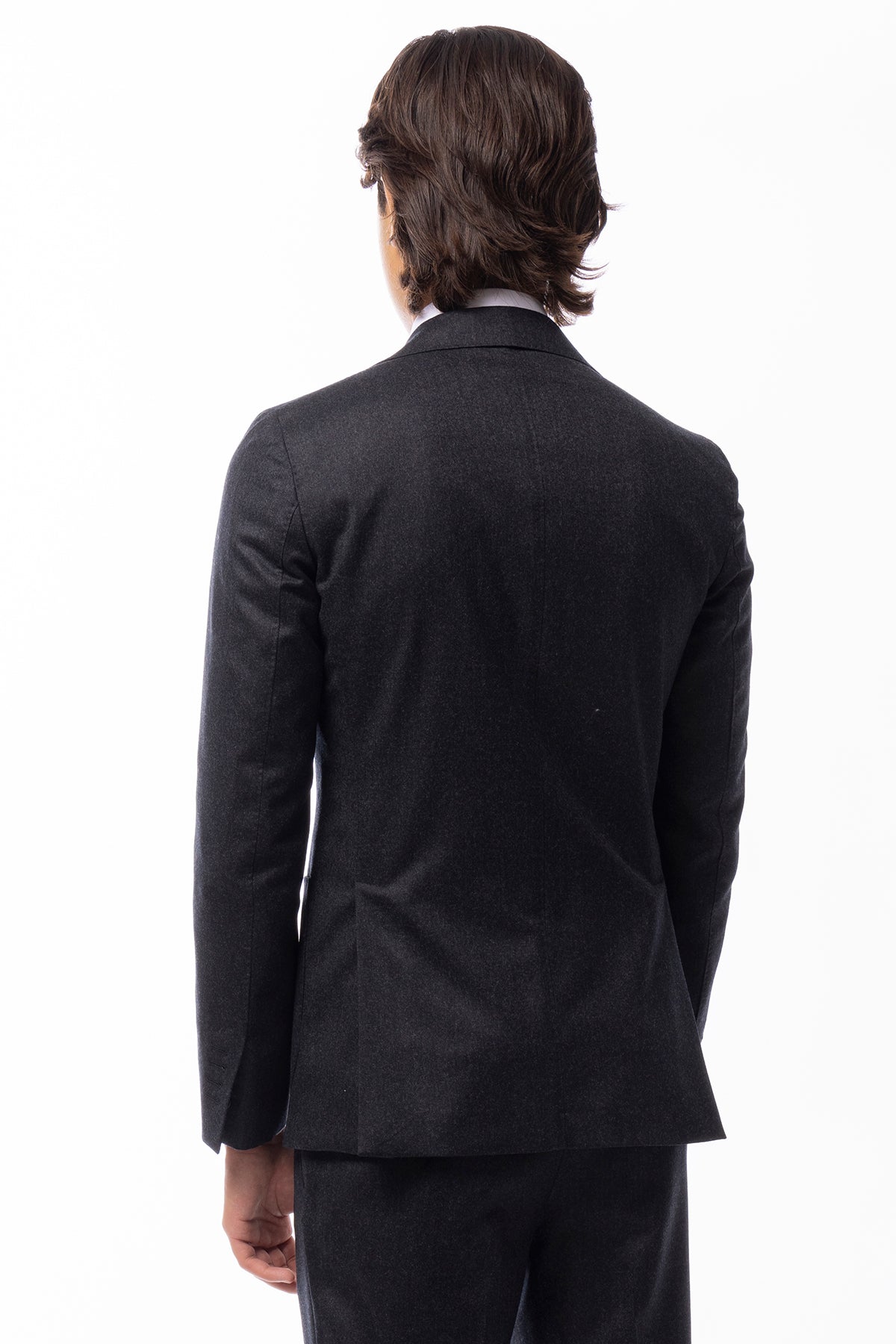 Abito uomo Monopetto Grigio scuro in lana Flanella Vitale Barberis Canonico slim fit rever largo sartoriale